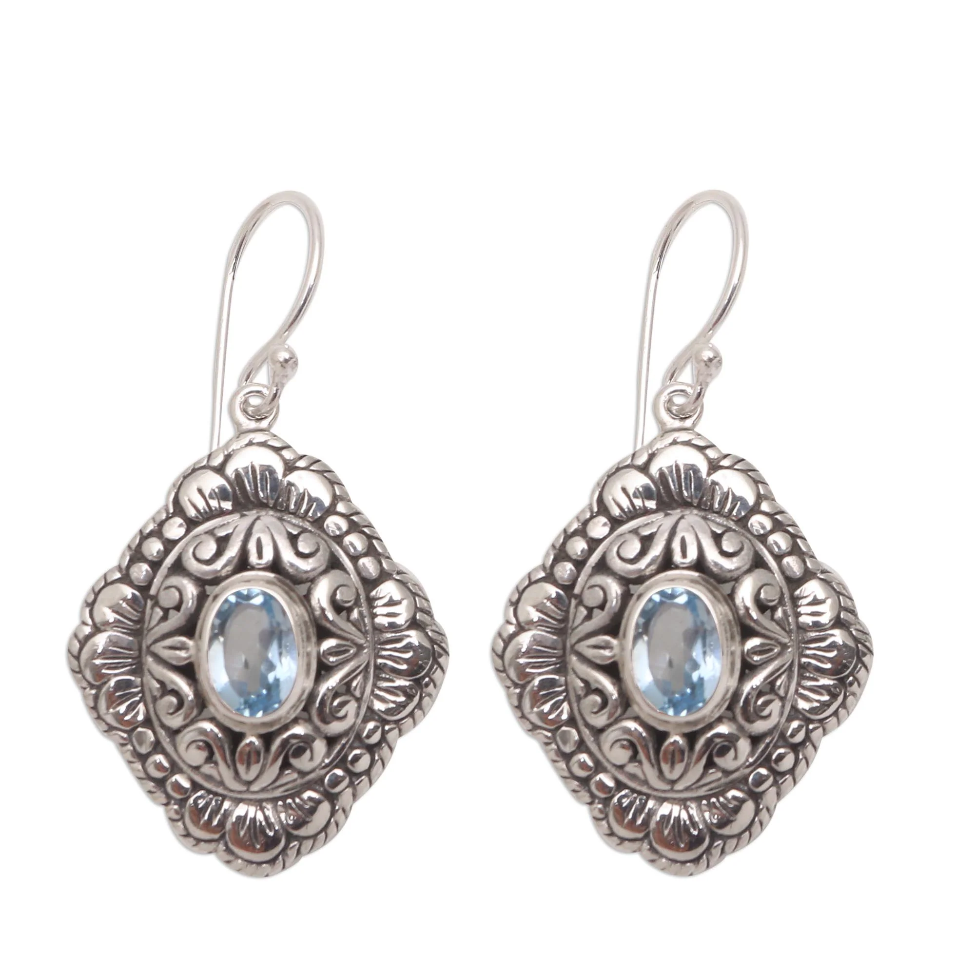 Bali Oval Oval Blue Topaz Dangle Earrings from Bali - Image 2