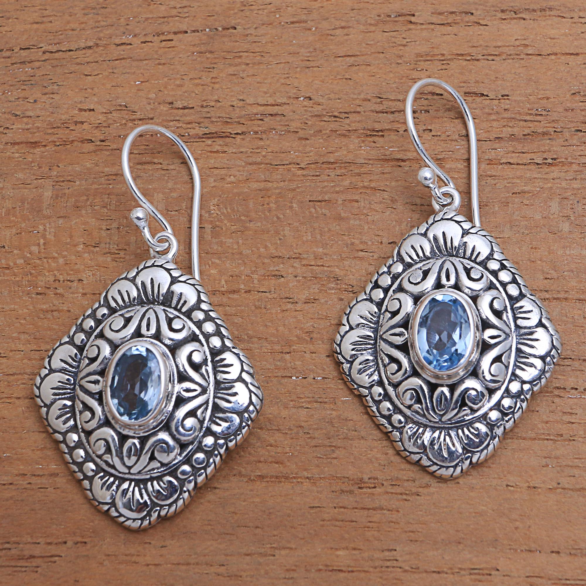 Bali Oval Oval Blue Topaz Dangle Earrings from Bali - Image 3