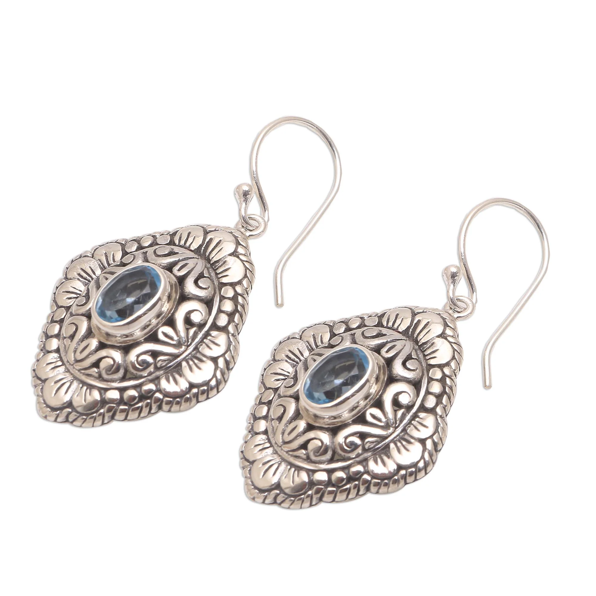 Bali Oval Oval Blue Topaz Dangle Earrings from Bali - Image 4