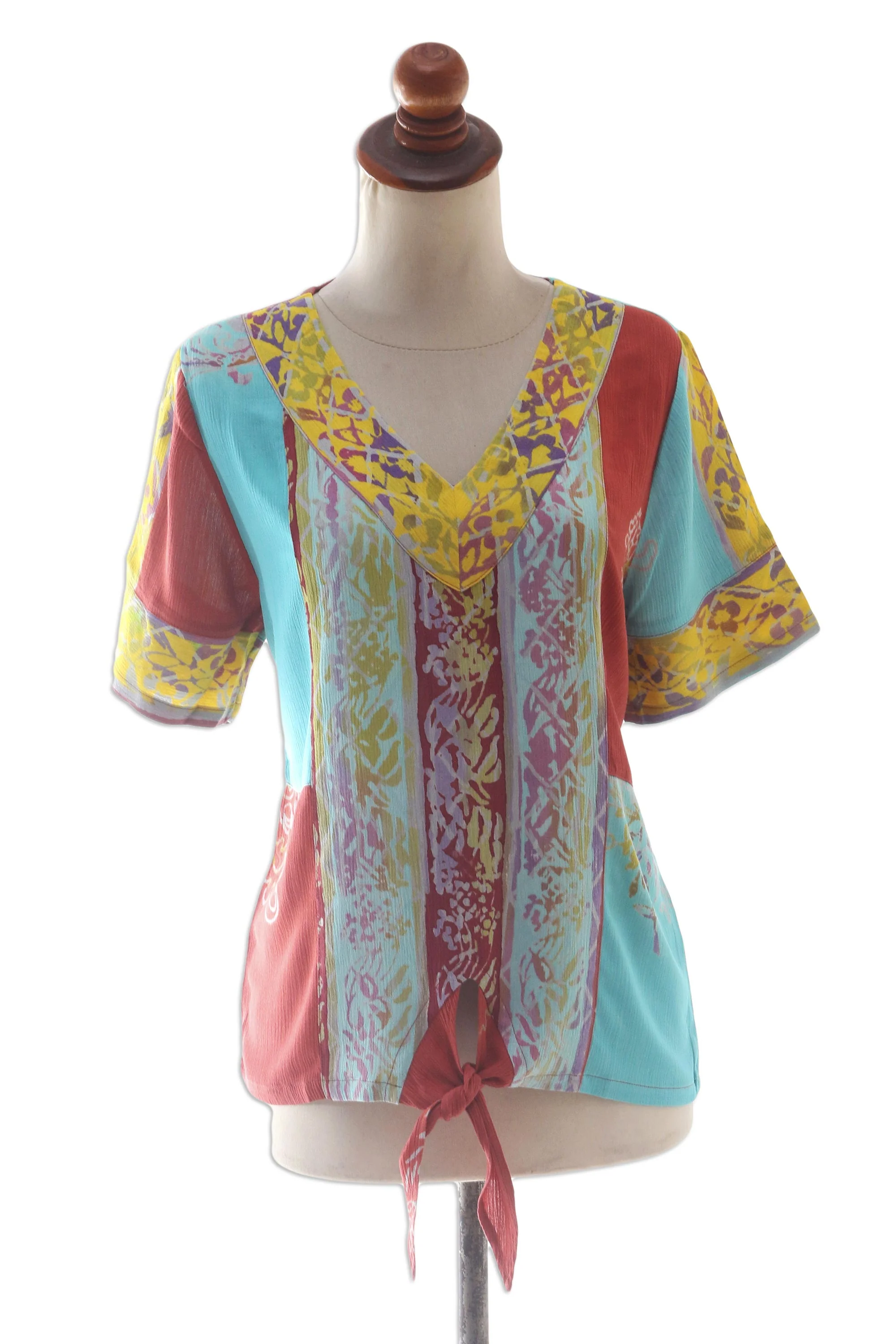 Bali Rainbow Tie-Front Short-Sleeved Rayon Blouse - Image 2