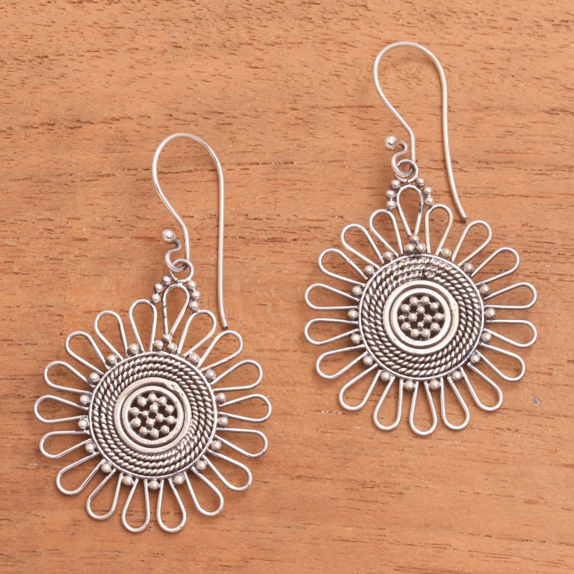 Bali Sun Handcrafted Sterling Silver Dangle Earrings from Bali - Image 3