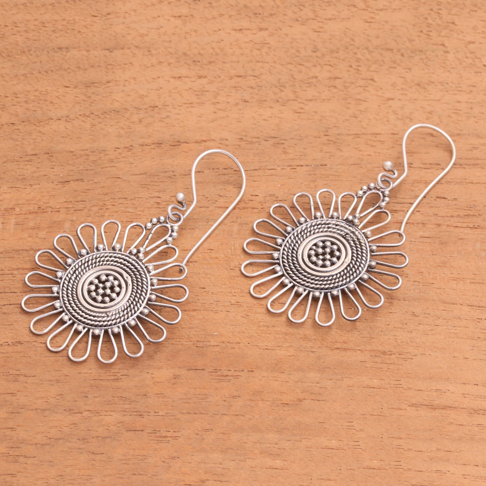 Bali Sun Handcrafted Sterling Silver Dangle Earrings from Bali - Image 4