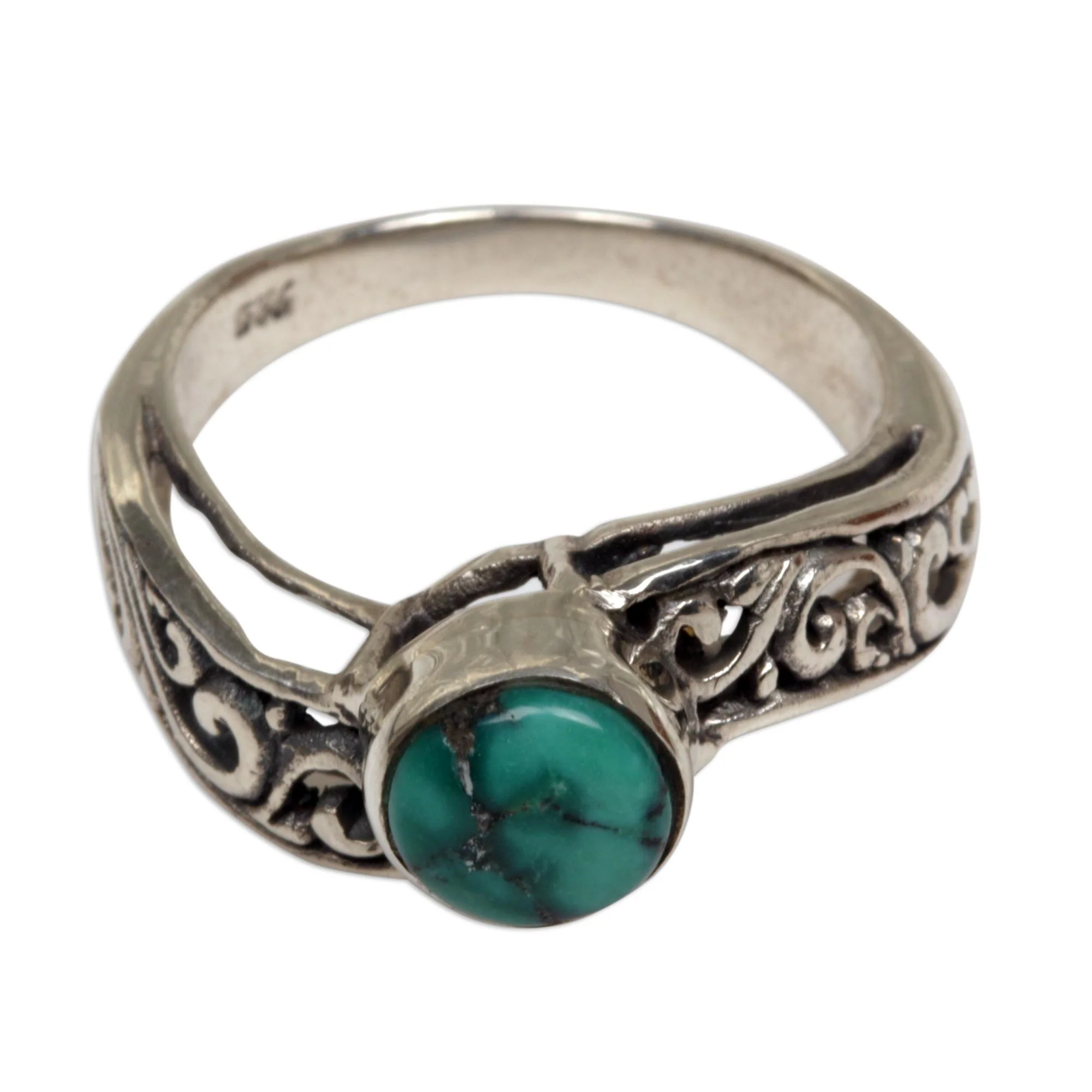 Bali Vines Reconstituted Turquoise Single Stone Ring from Indonesia - Image 2
