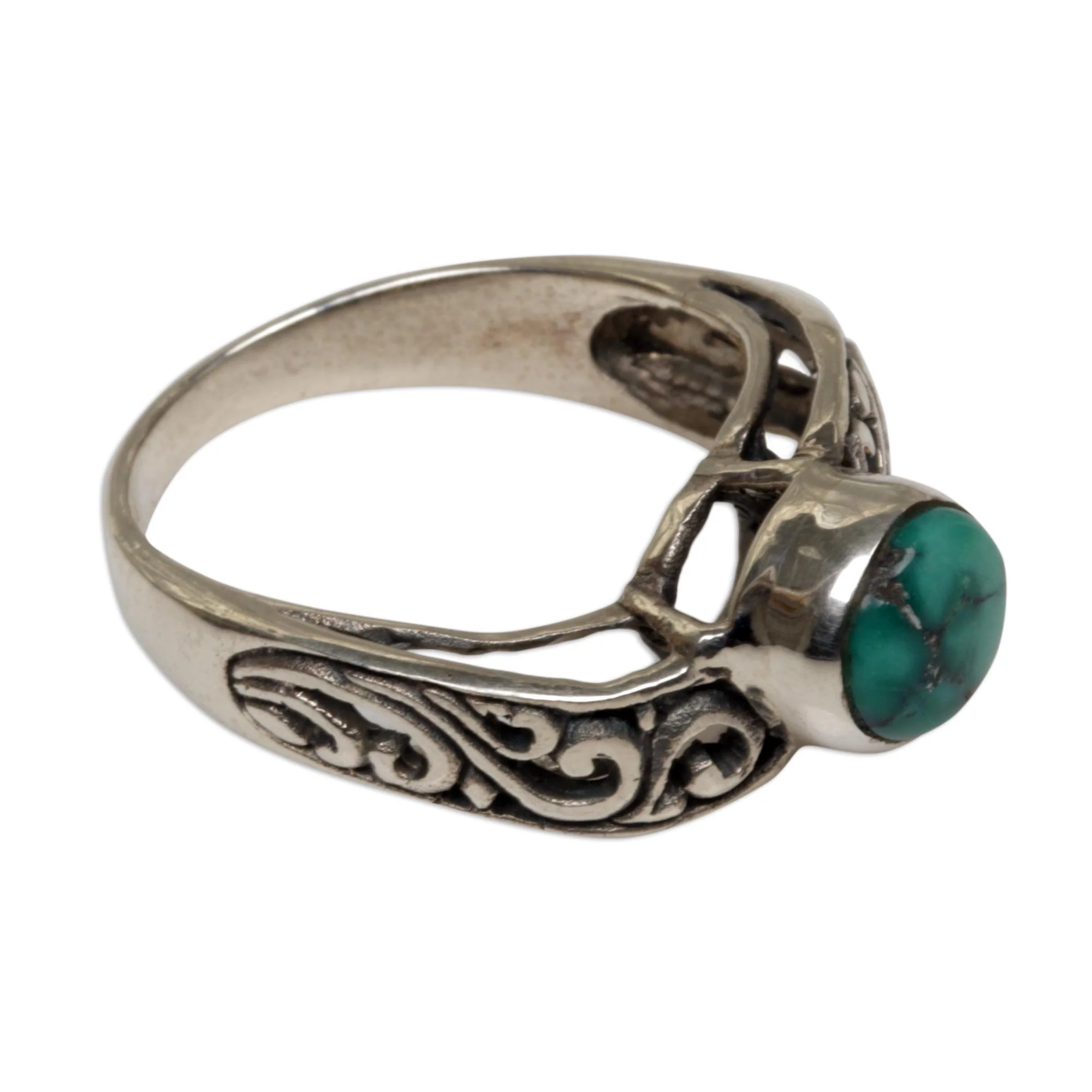 Bali Vines Reconstituted Turquoise Single Stone Ring from Indonesia - Image 4