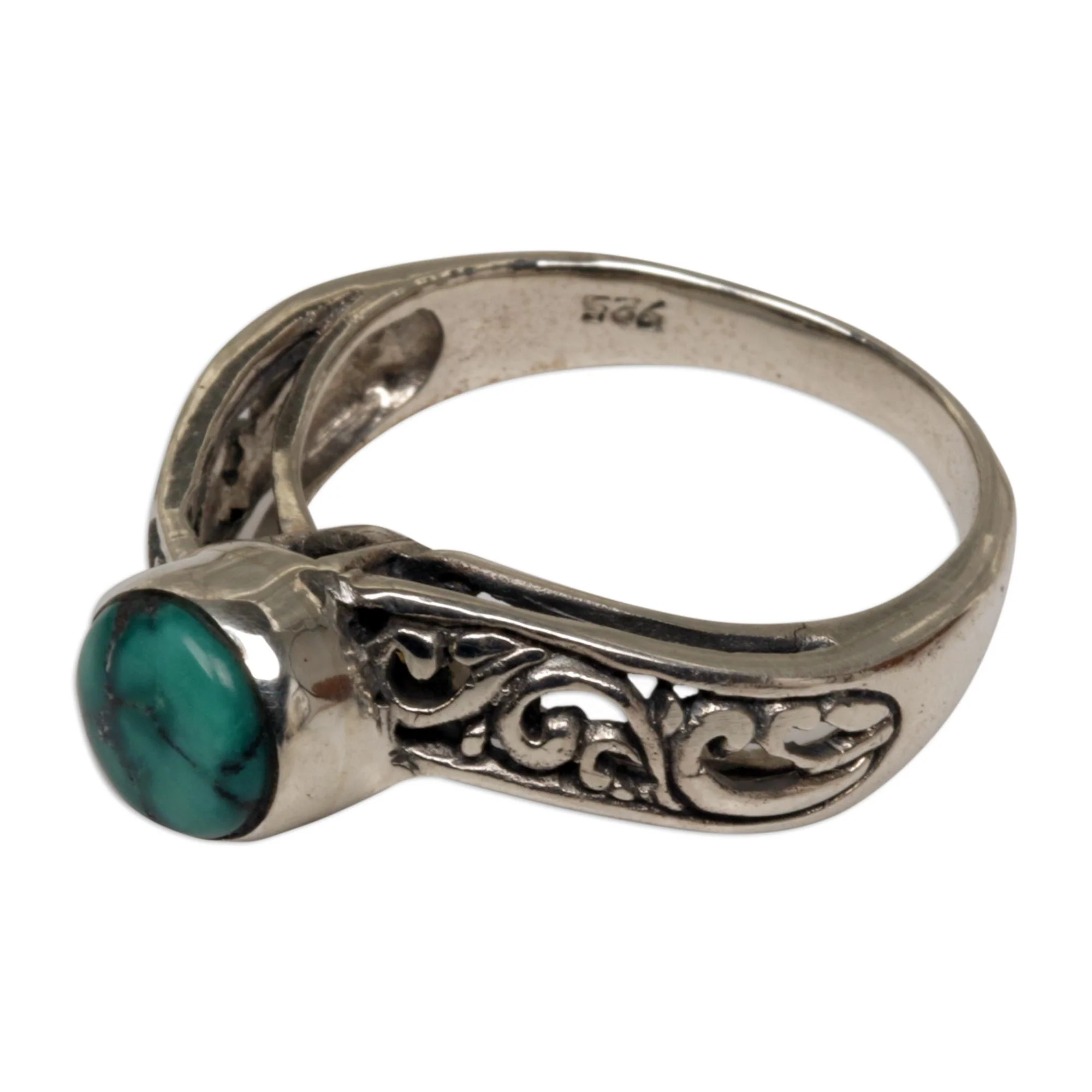 Bali Vines Reconstituted Turquoise Single Stone Ring from Indonesia - Image 5