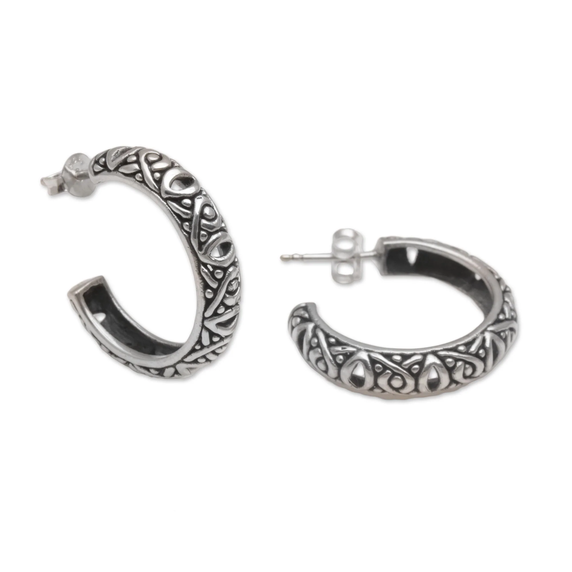 Bali Weave Sterling Silver Half-Hoop Earrings from Bali - Image 5