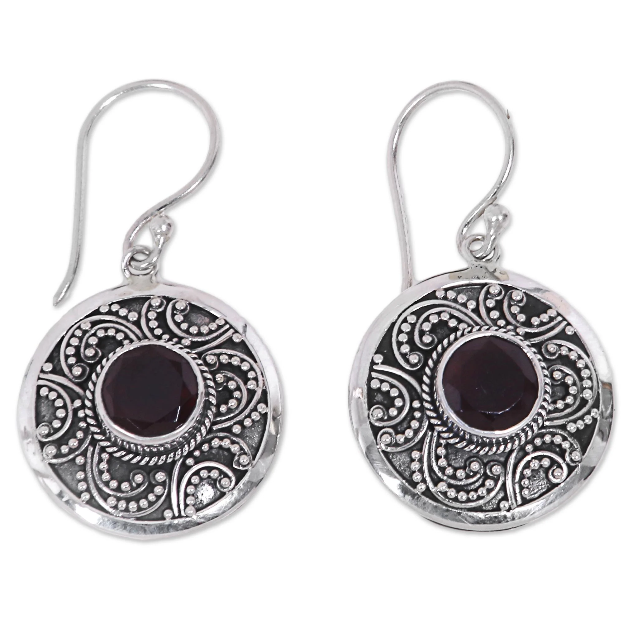 Balinese Aura Garnet & Silver Dangle Earrings - Image 2