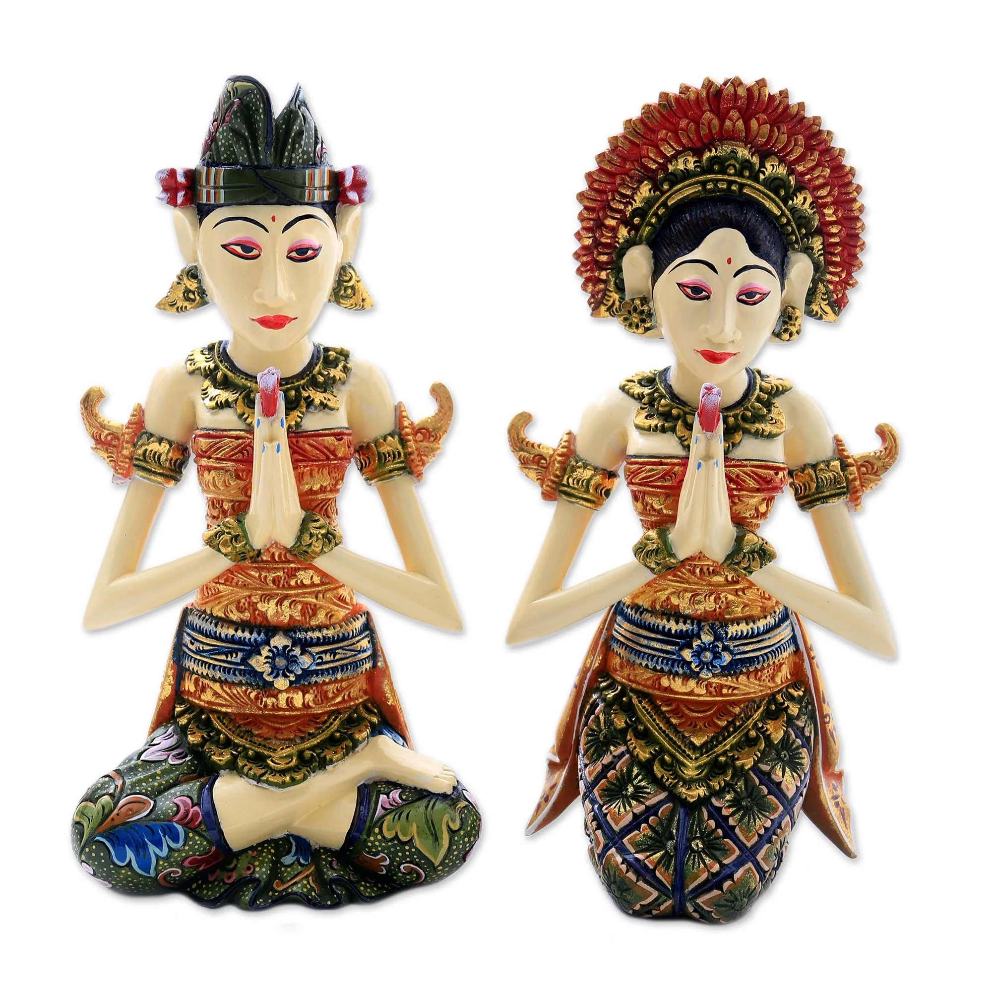 Balinese Bride and Groom Balinese Bride and Groom Handcrafted Wood Sculptures (Pair) - Image 2