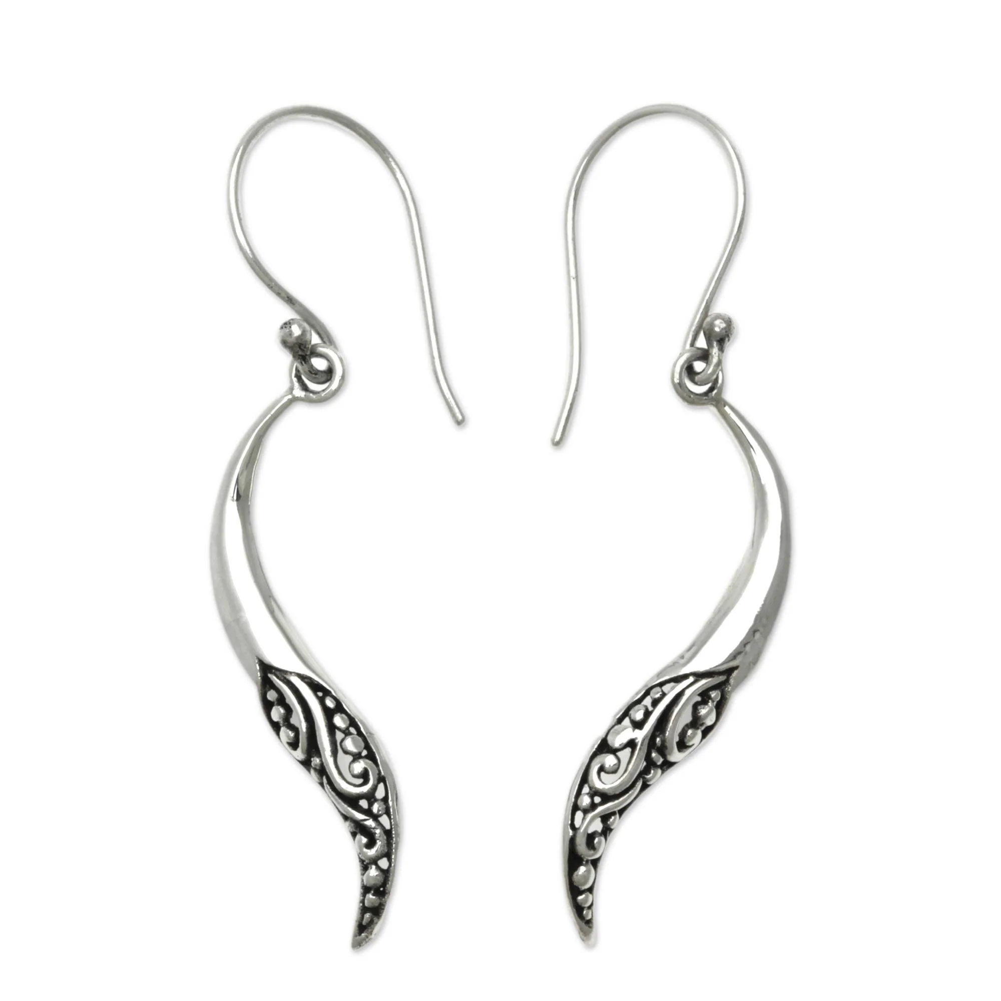 Balinese Chili Pepper Hand Made Sterling Silver Dangle Earrings - Image 2