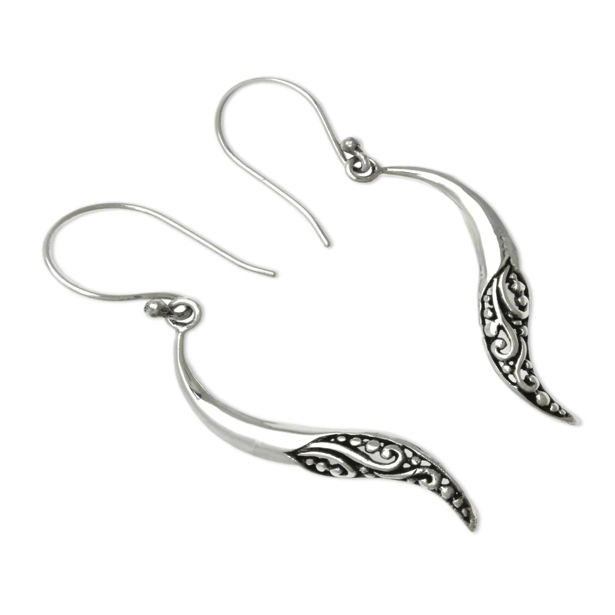 Balinese Chili Pepper Hand Made Sterling Silver Dangle Earrings - Image 3