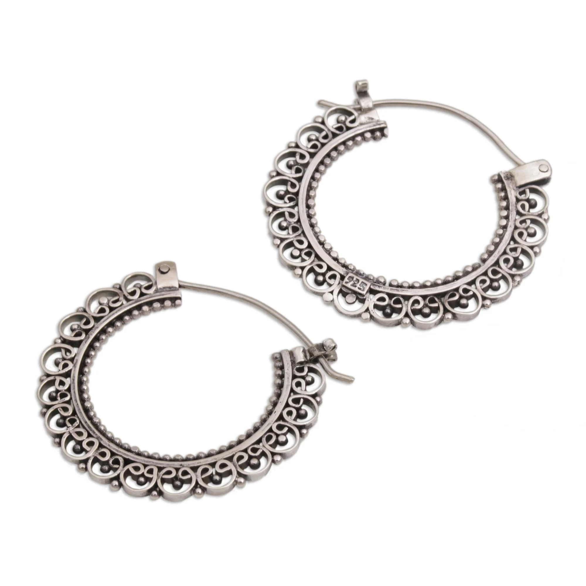 Balinese Lace Sterling Silver Hoop Earrings - Image 3