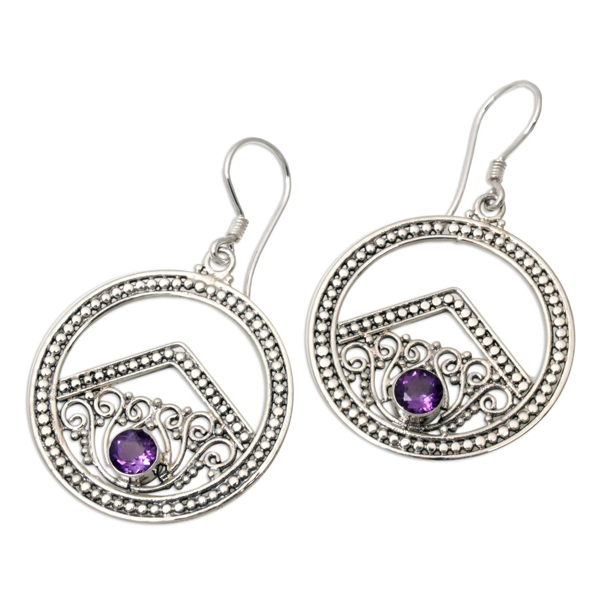 Balinese Moon Amethyst dangle earrings - Image 5