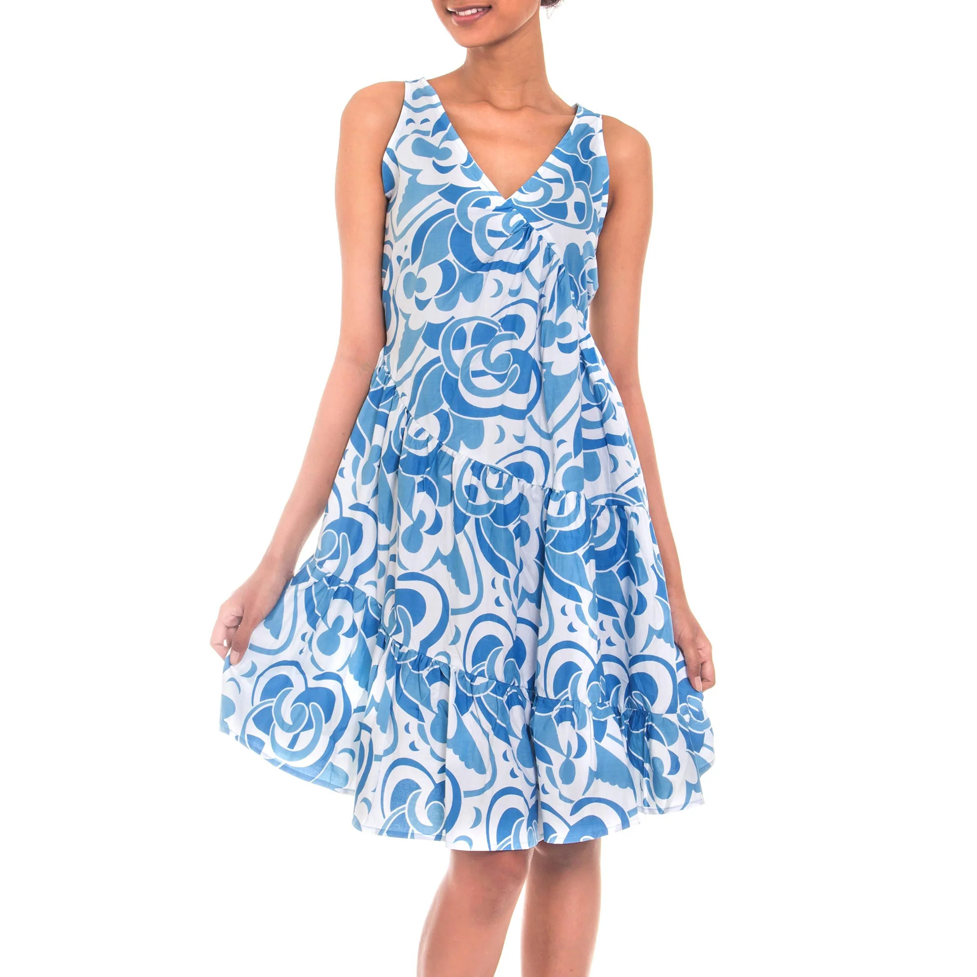 Balinese Sea Blue Cotton Batik Dress - Image 2