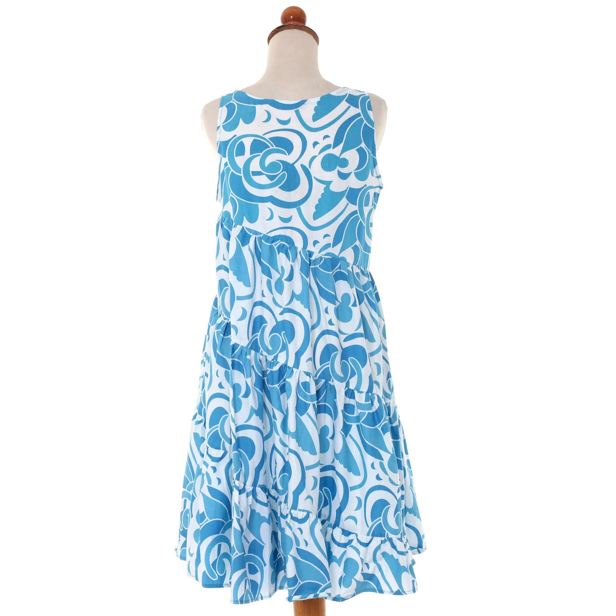 Balinese Sea Blue Cotton Batik Dress - Image 3
