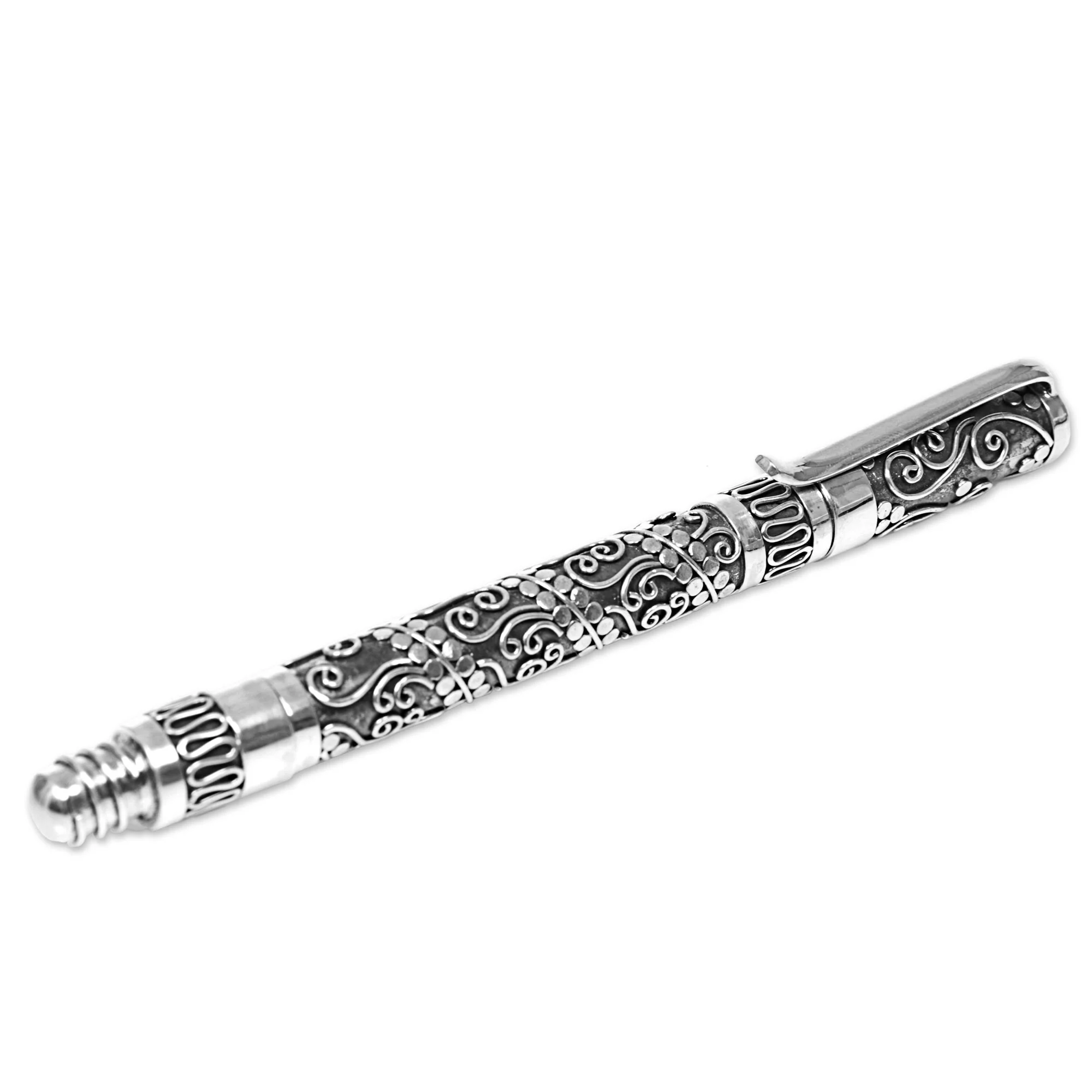 Balinese Swirls Hand Made Sterling Silver Ballpoint Pen Swirl from Indonesia - Image 4