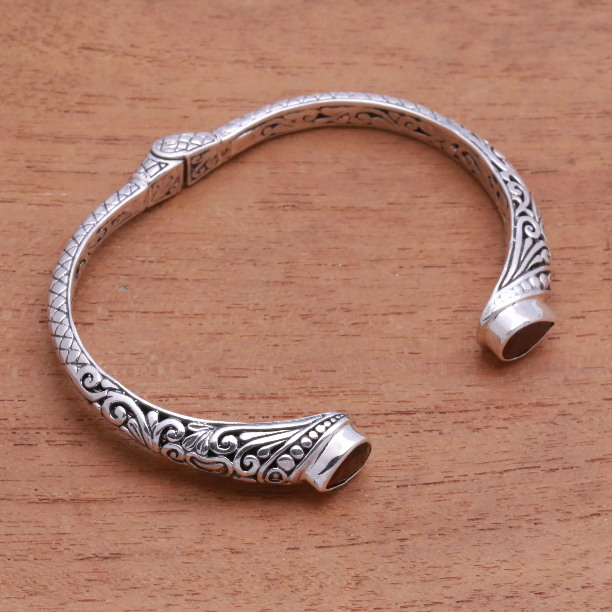 Balinese Terrace Teardrop Garnet Cuff Bracelet from Bali - Image 4