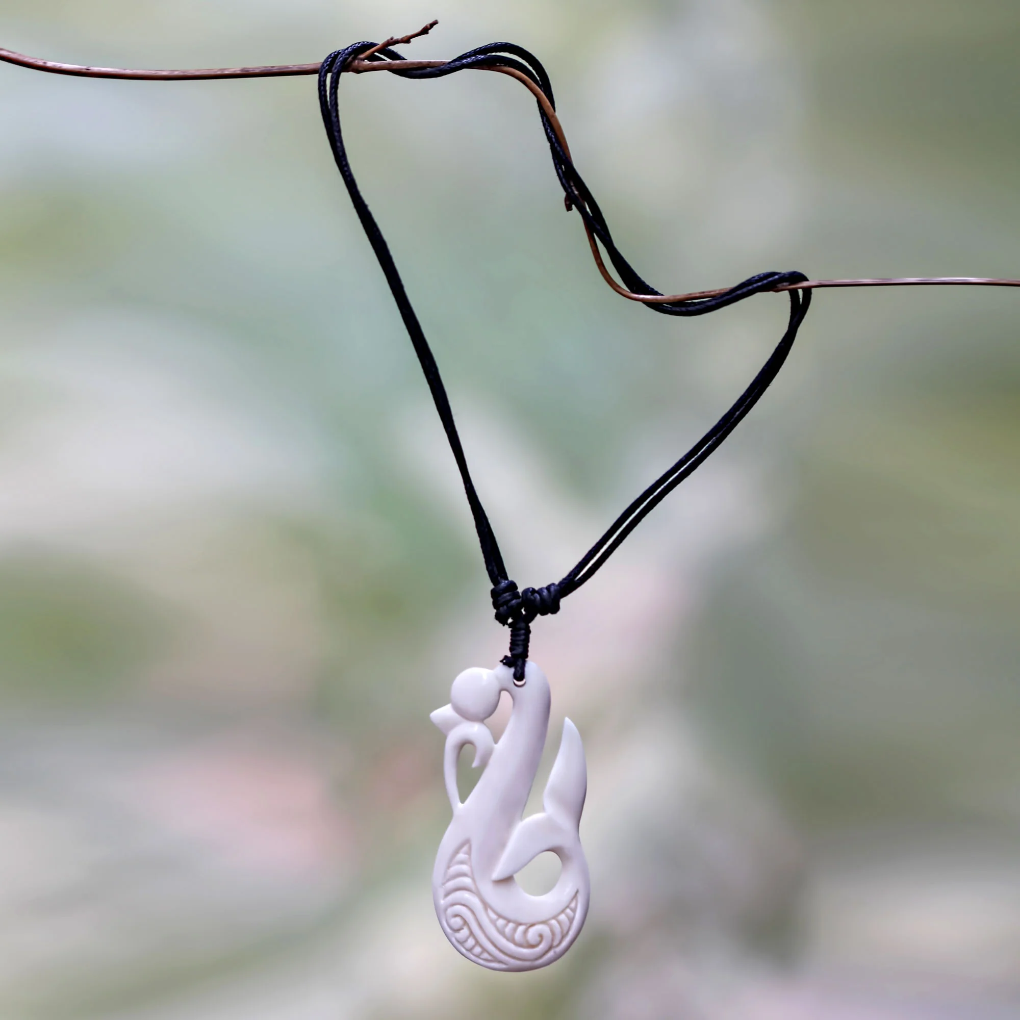 Balinese Whale Hand Carved Whale Theme Bone Necklace - Image 3