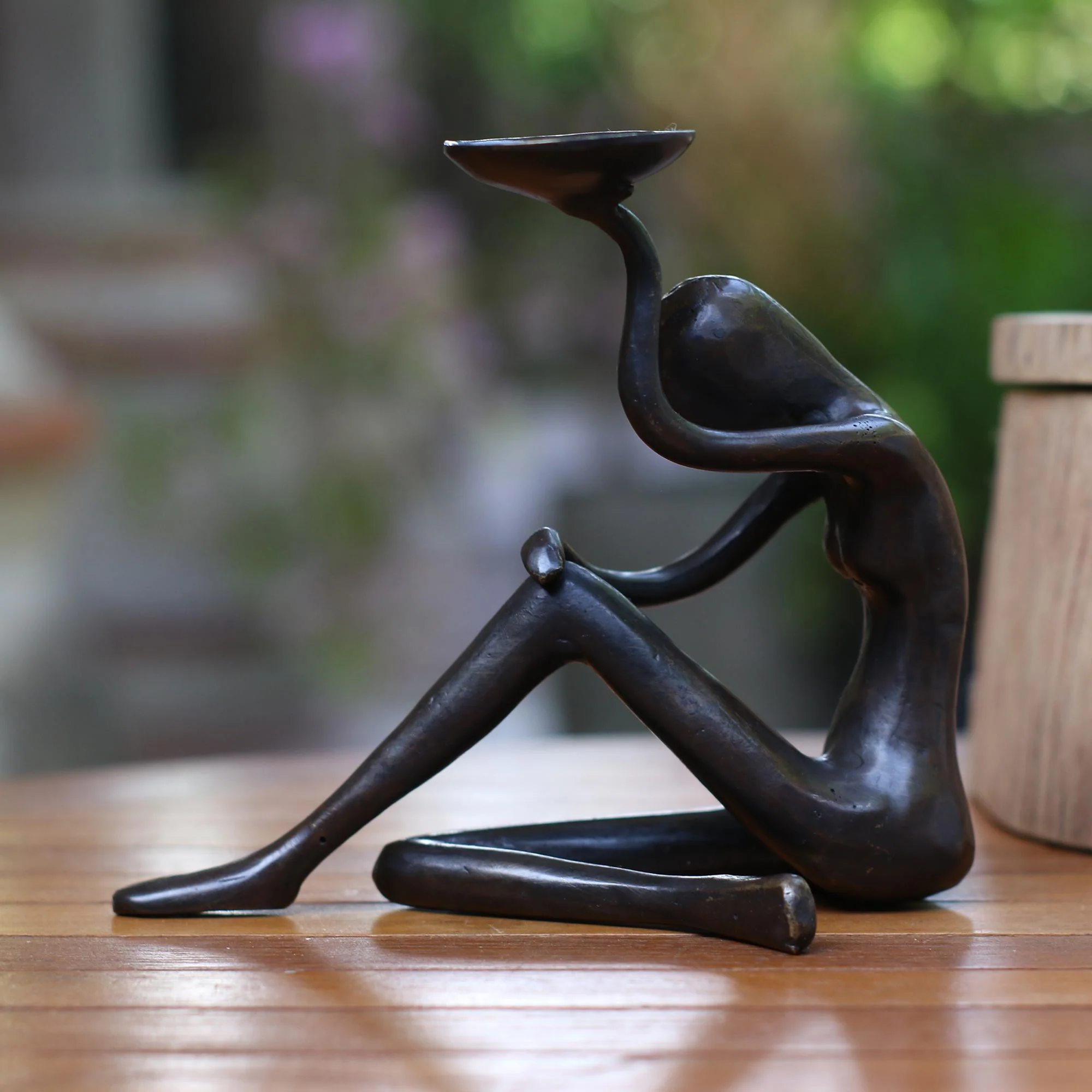 Ballet Bowl Balinese Antiqued Bronze Figurine with a Bowl - Image 3