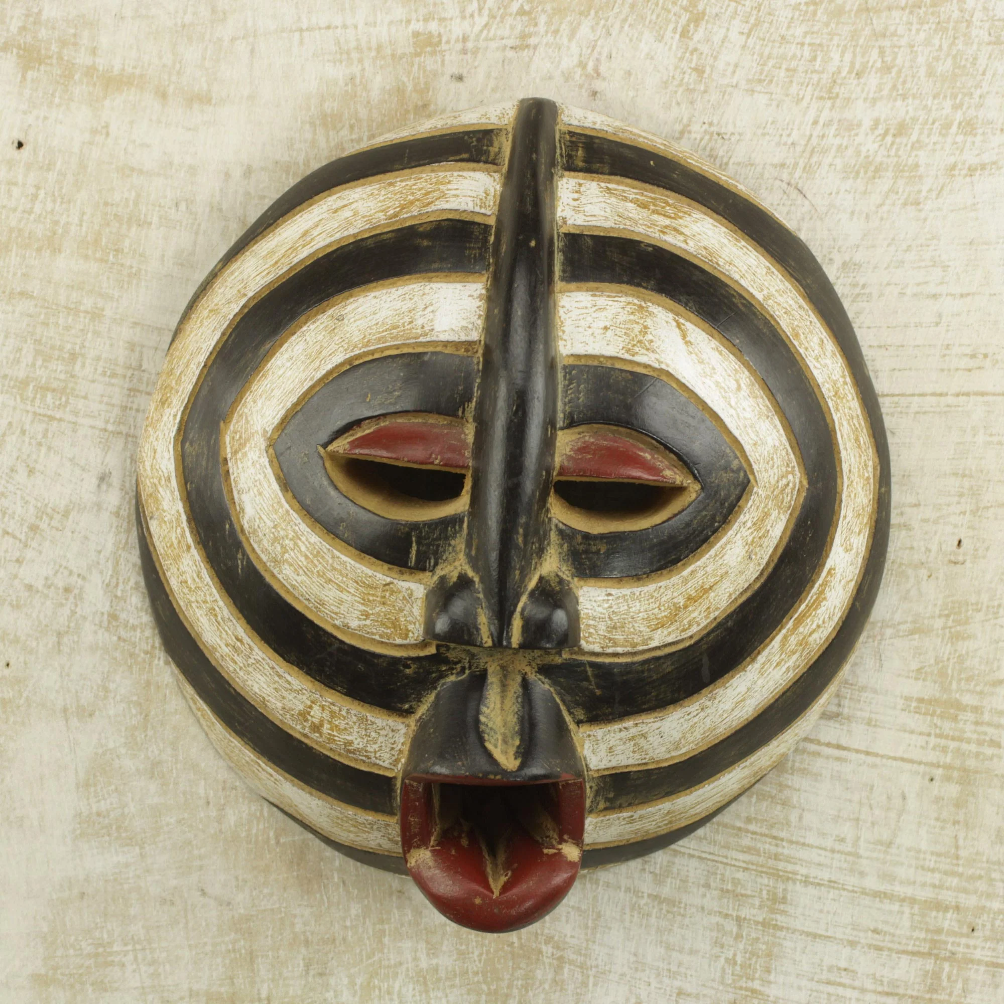 Baluba Rings Ghanaian Hand Carved Wall Mask