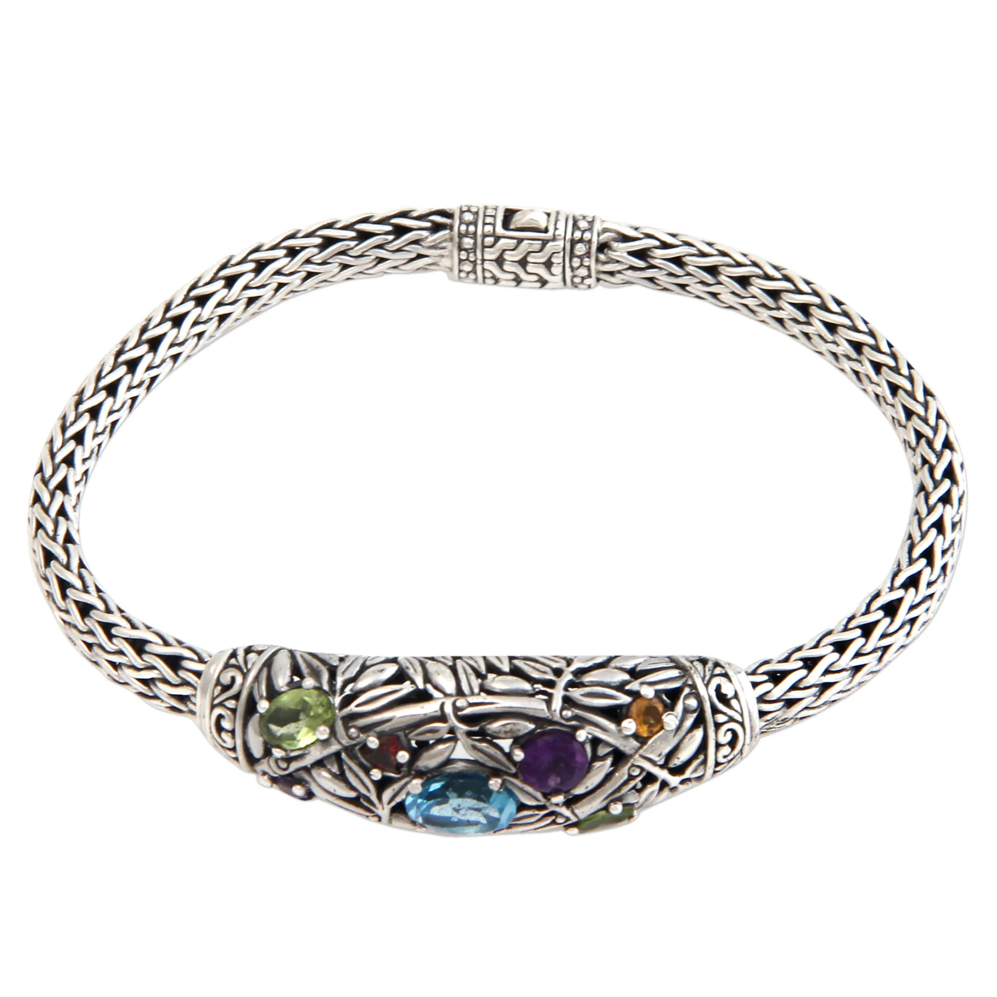 Bamboo Blossoms Blue topaz and peridot braided bracelet - Image 2