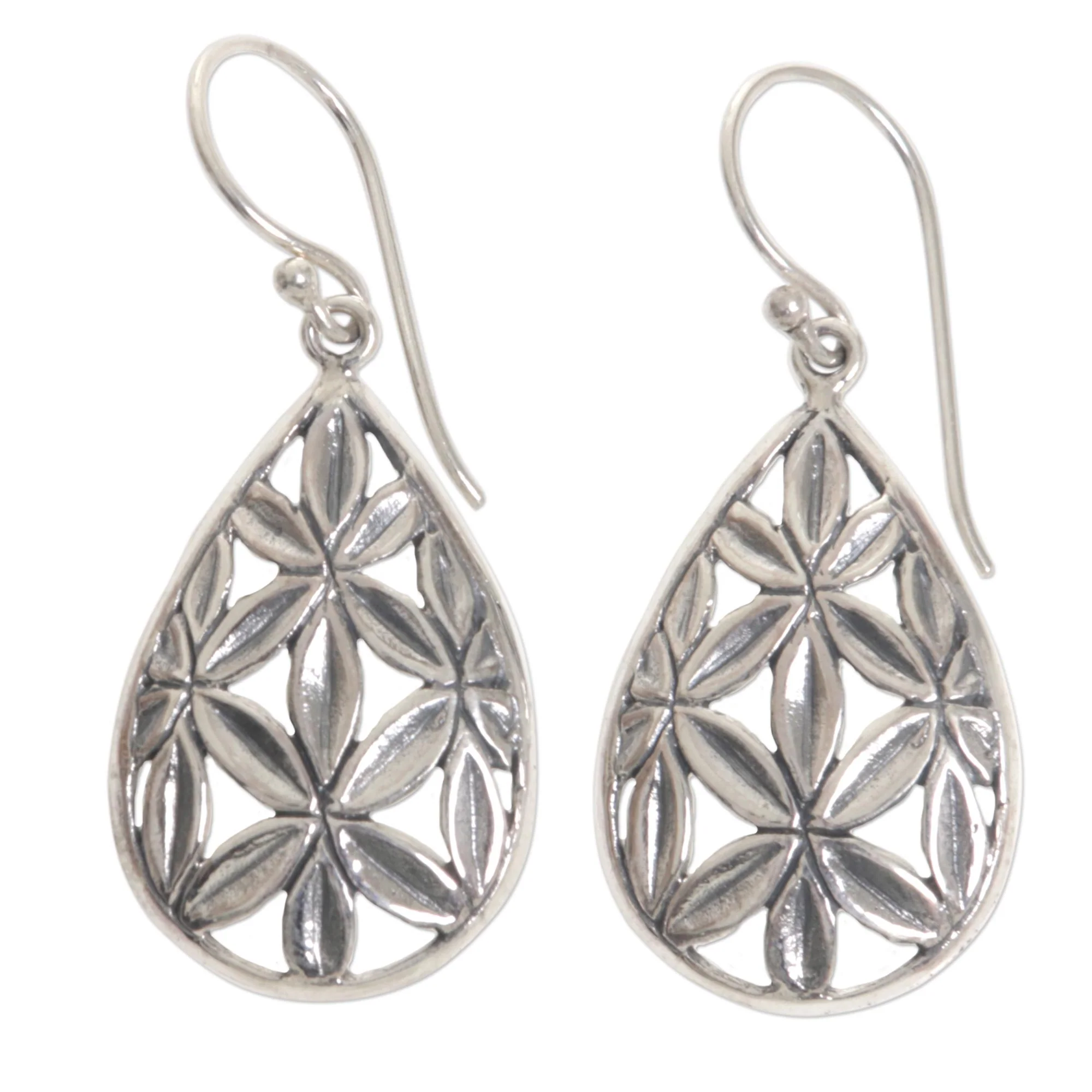 Bamboo Canopy Hand Made Sterling Silver Dangle Earrings Leaf Indonesia - Image 2