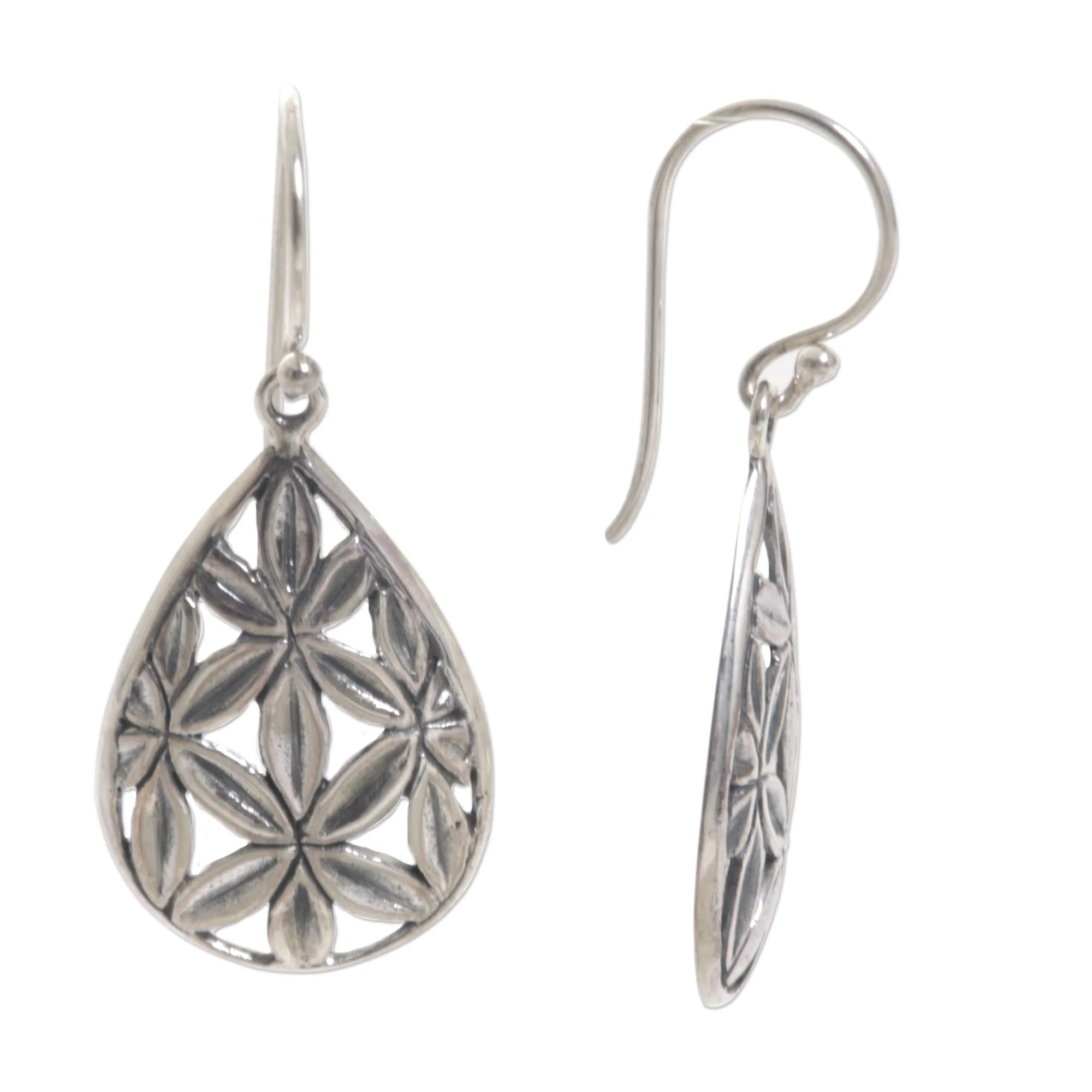 Bamboo Canopy Hand Made Sterling Silver Dangle Earrings Leaf Indonesia - Image 4