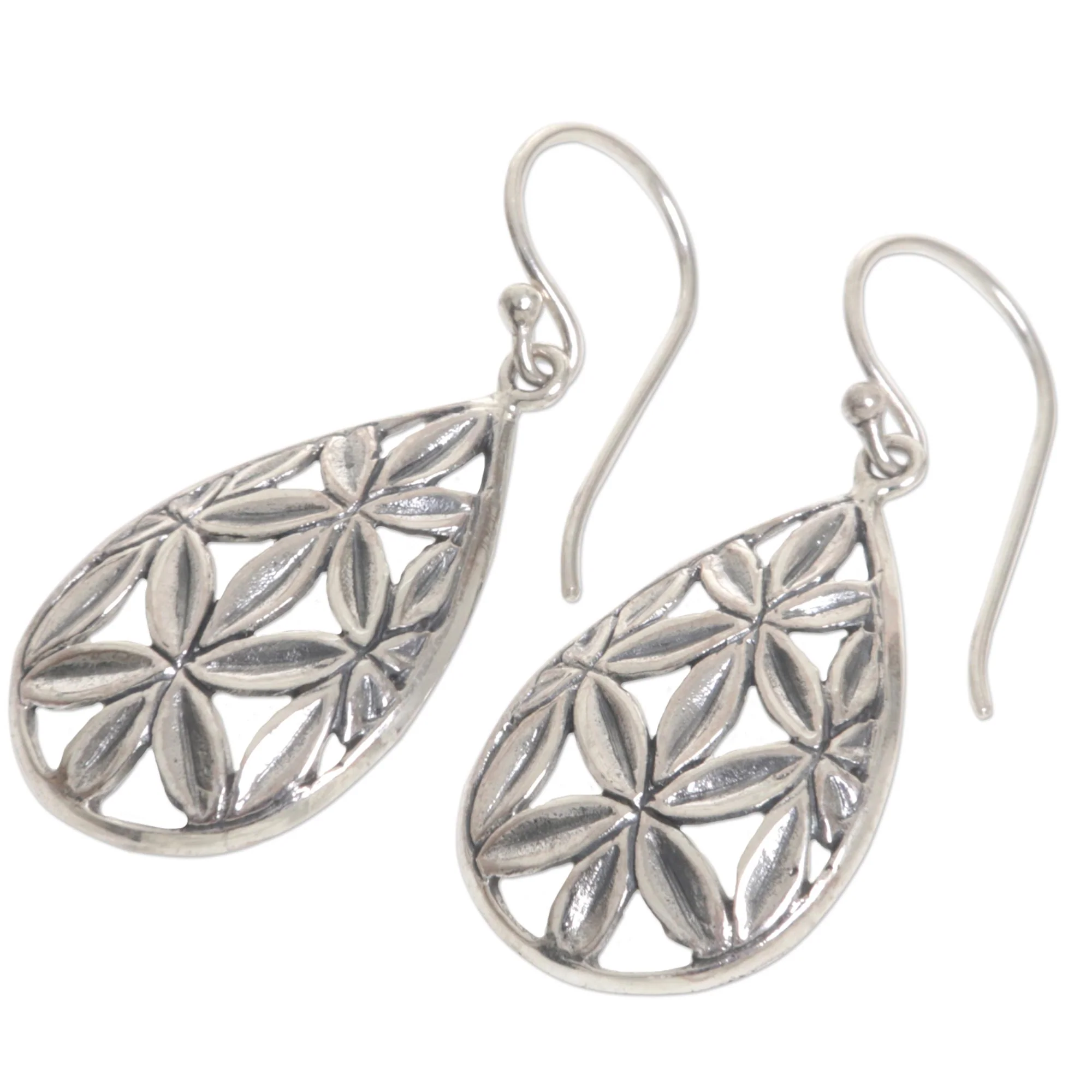 Bamboo Canopy Hand Made Sterling Silver Dangle Earrings Leaf Indonesia - Image 5