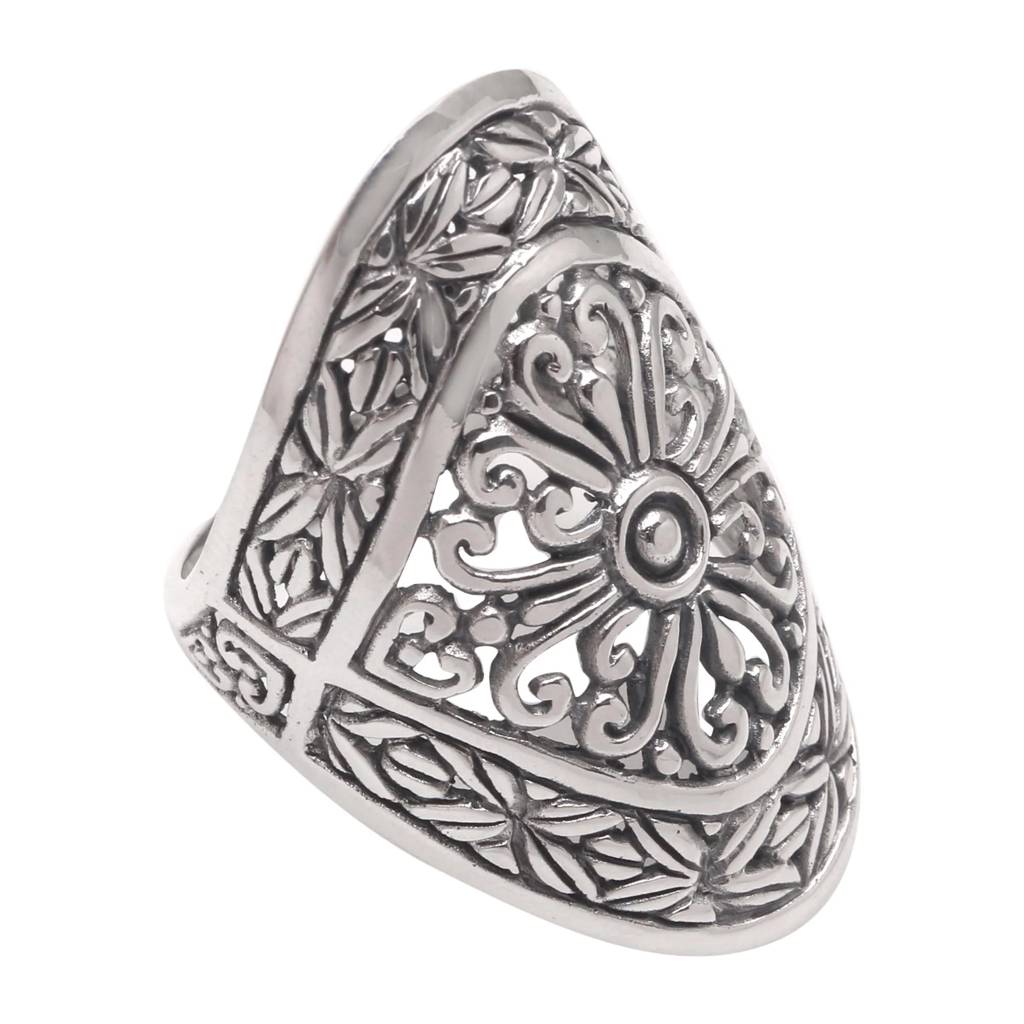 Bamboo Elegance Bamboo Leaf Sterling Silver Cocktail Ring from Bali - Image 4