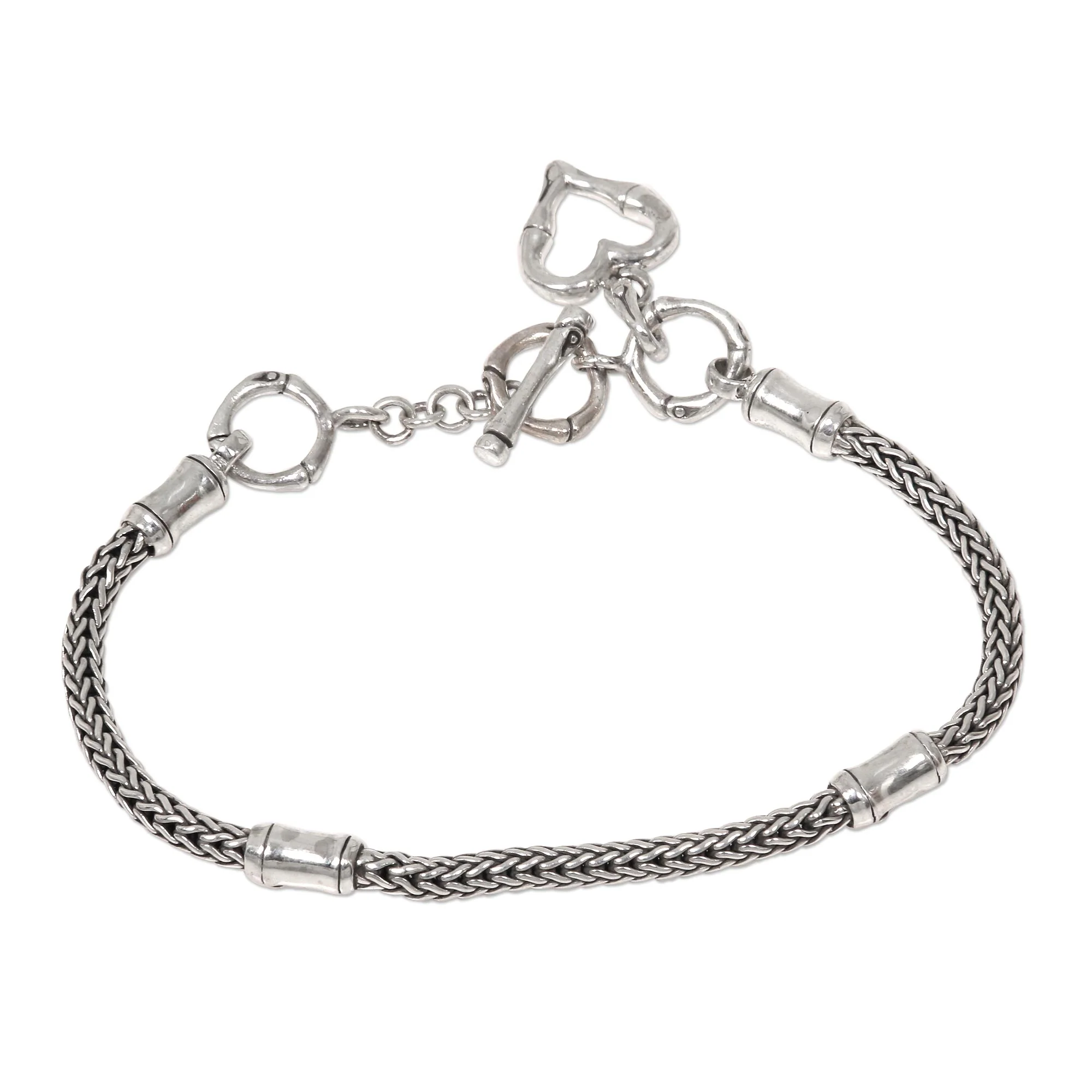 Bamboo Heart Balinese Bamboo Motif Sterling Silver Heart Charm Bracelet - Image 3