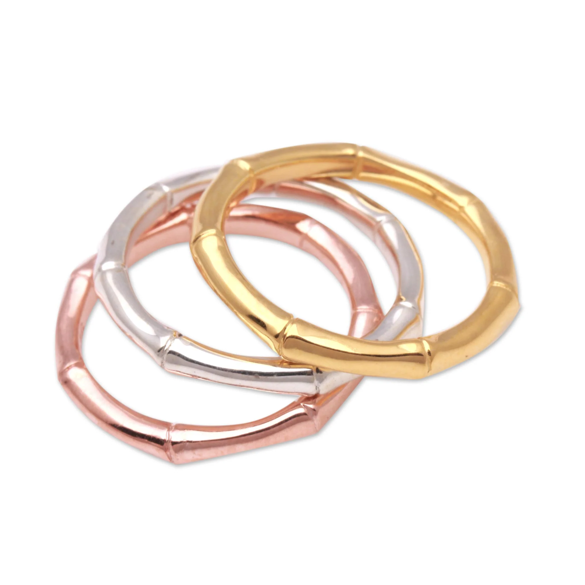 Bamboo Trio 3 Bamboo Motif Rings in Silver, Gold and Rose Gold - Image 5