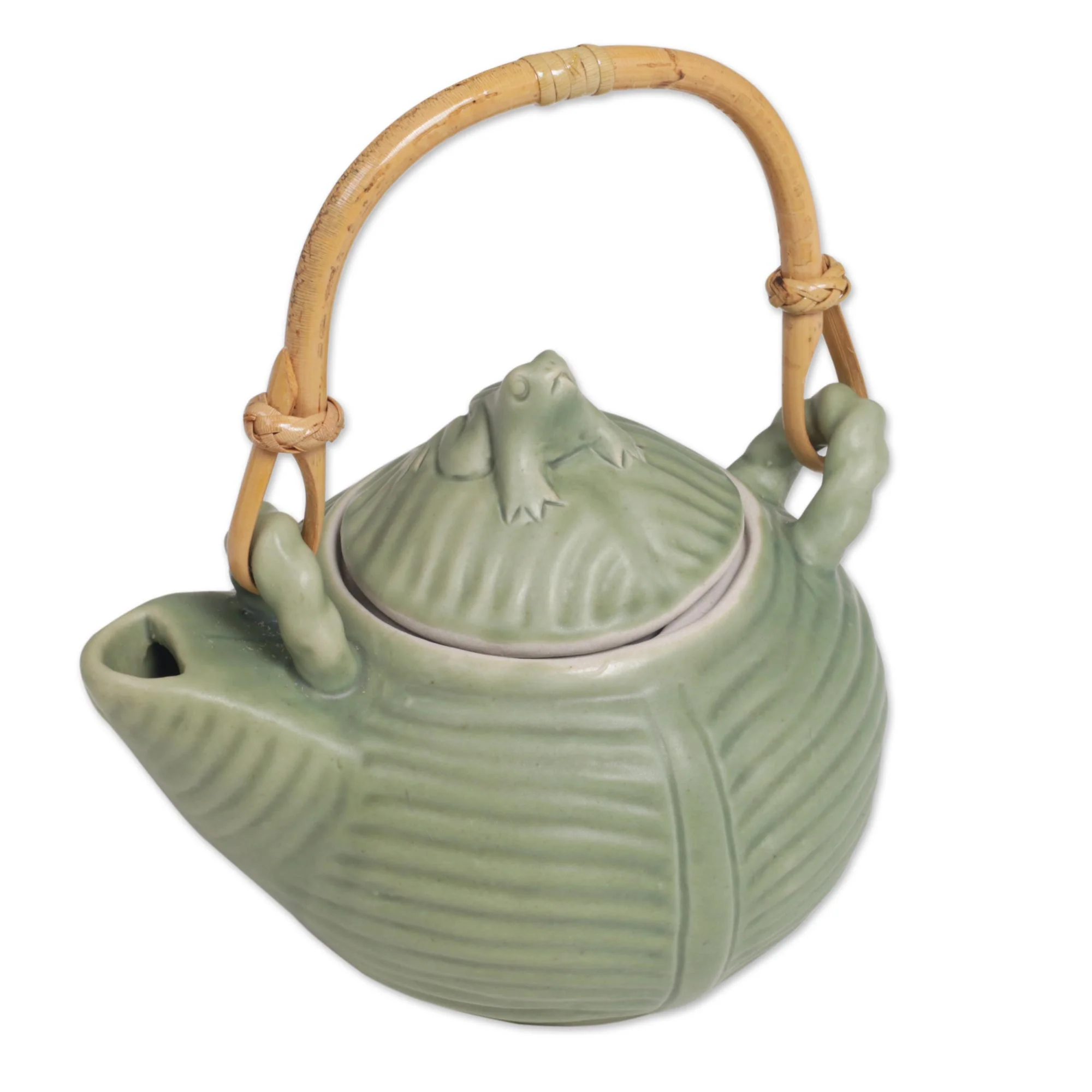 Banana Frog Hand Crafted Green Ceramic Frog Motif Teapot - Image 2