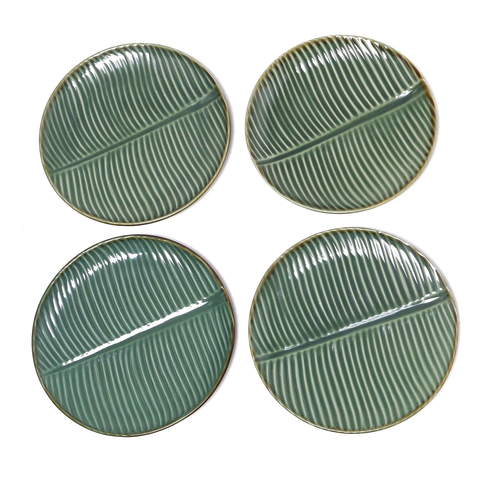 Banana Vibes Ceramic Banana Leaf Salad Plates (Set of 4) from Bali - Image 4