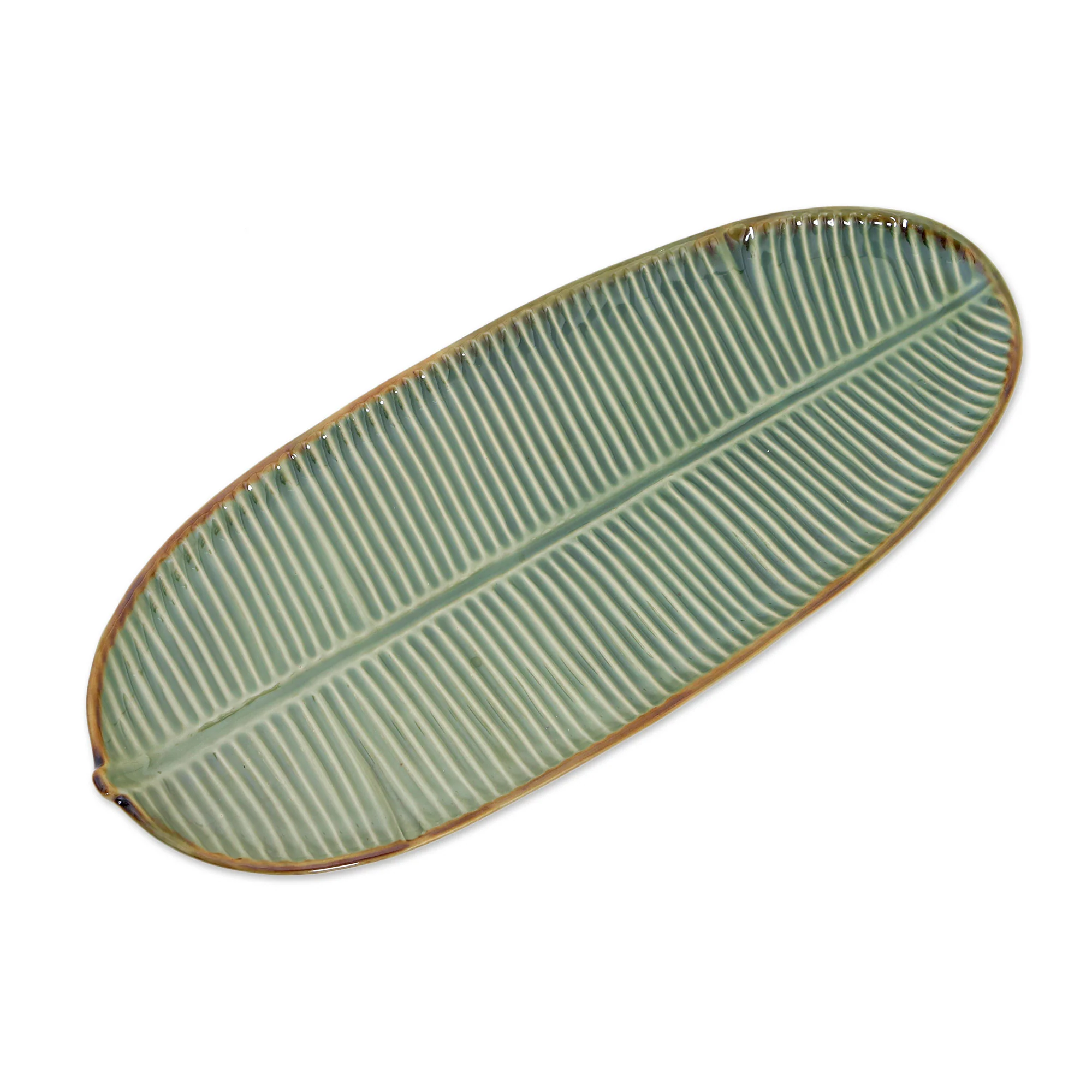 Banana Vibes Leaf-Shaped Ceramic Platter from Bali - Image 2