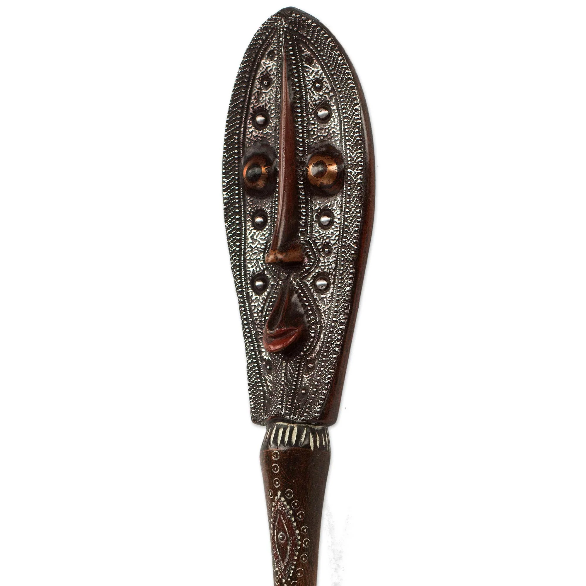 Banku Ta III Hand Crafted Embossed Metal and Wood Mask from Africa - Image 4