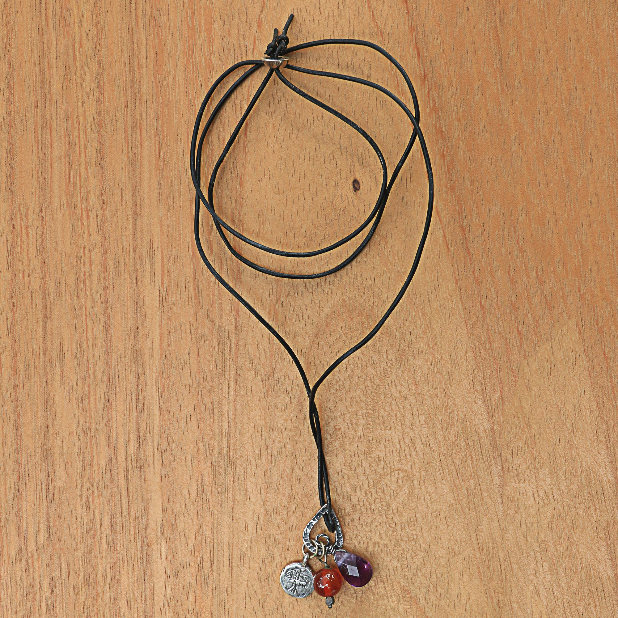 Banyan Tree Multigem Stamped Sterling Silver Banyan Tree Cord Necklace - Image 4