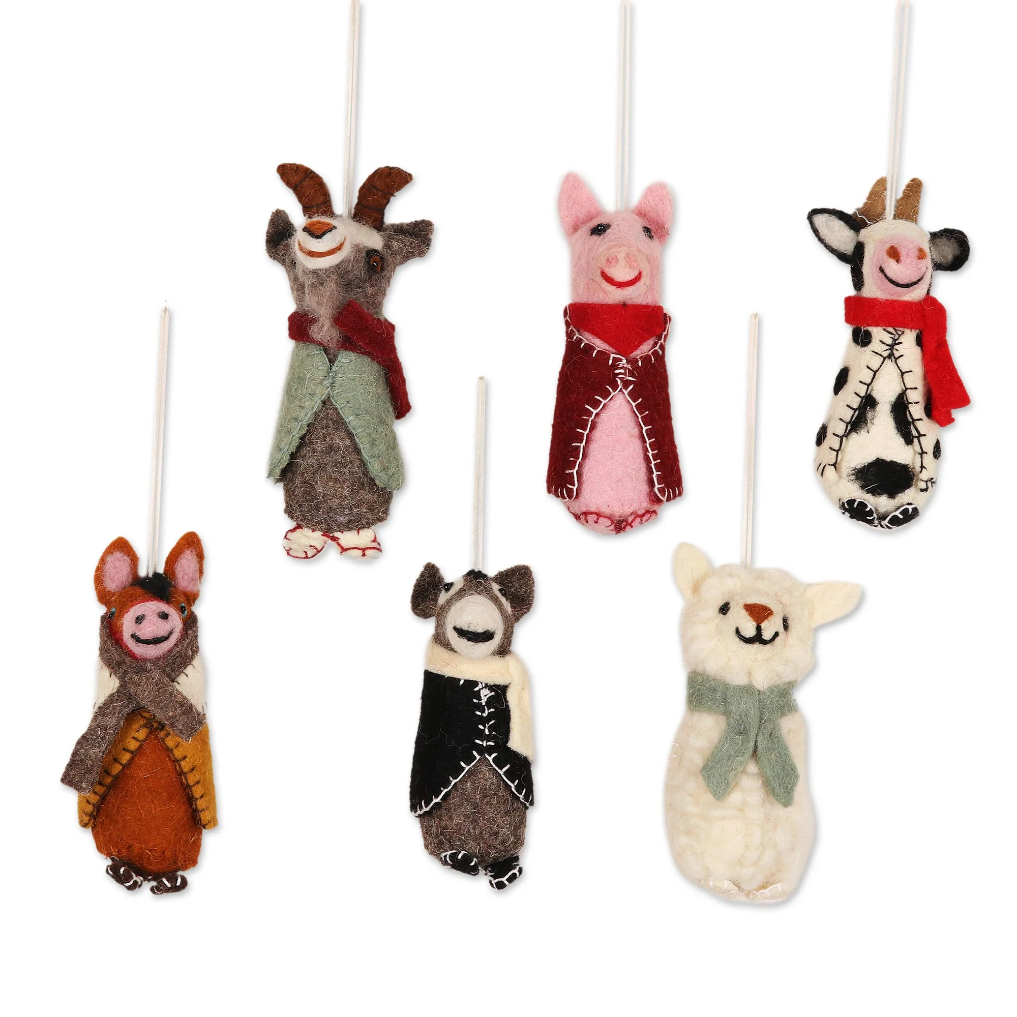Barnyard Bunch Embroidered Wool Animal Holiday Ornaments (Set of 6) - Image 2