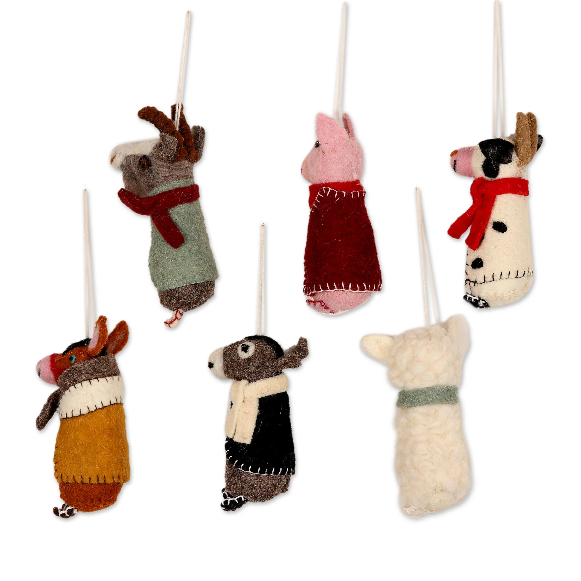 Barnyard Bunch Embroidered Wool Animal Holiday Ornaments (Set of 6) - Image 3