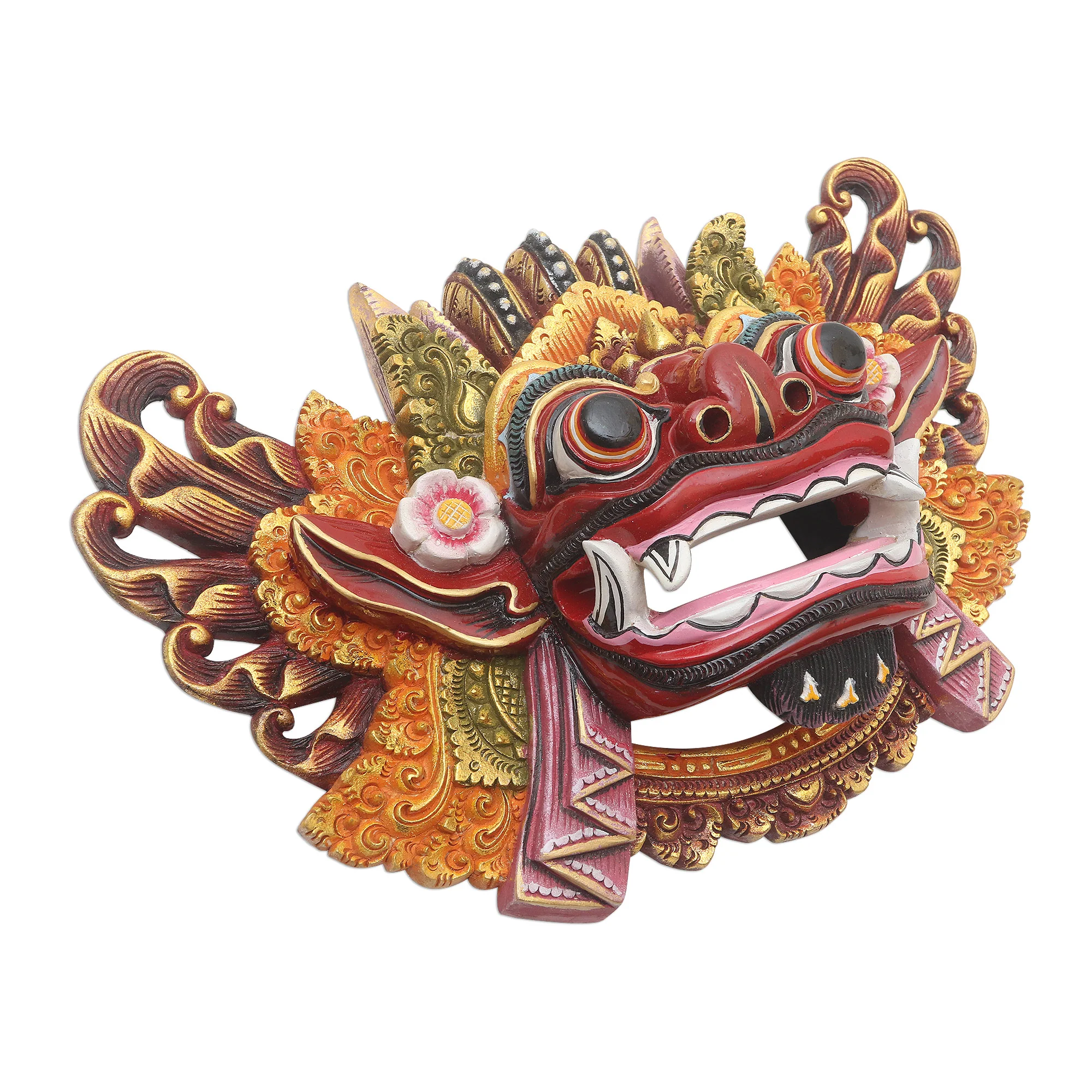 Barong Dance Balinese Handpainted Good vs. Evil Wood Dance Mask - Image 3