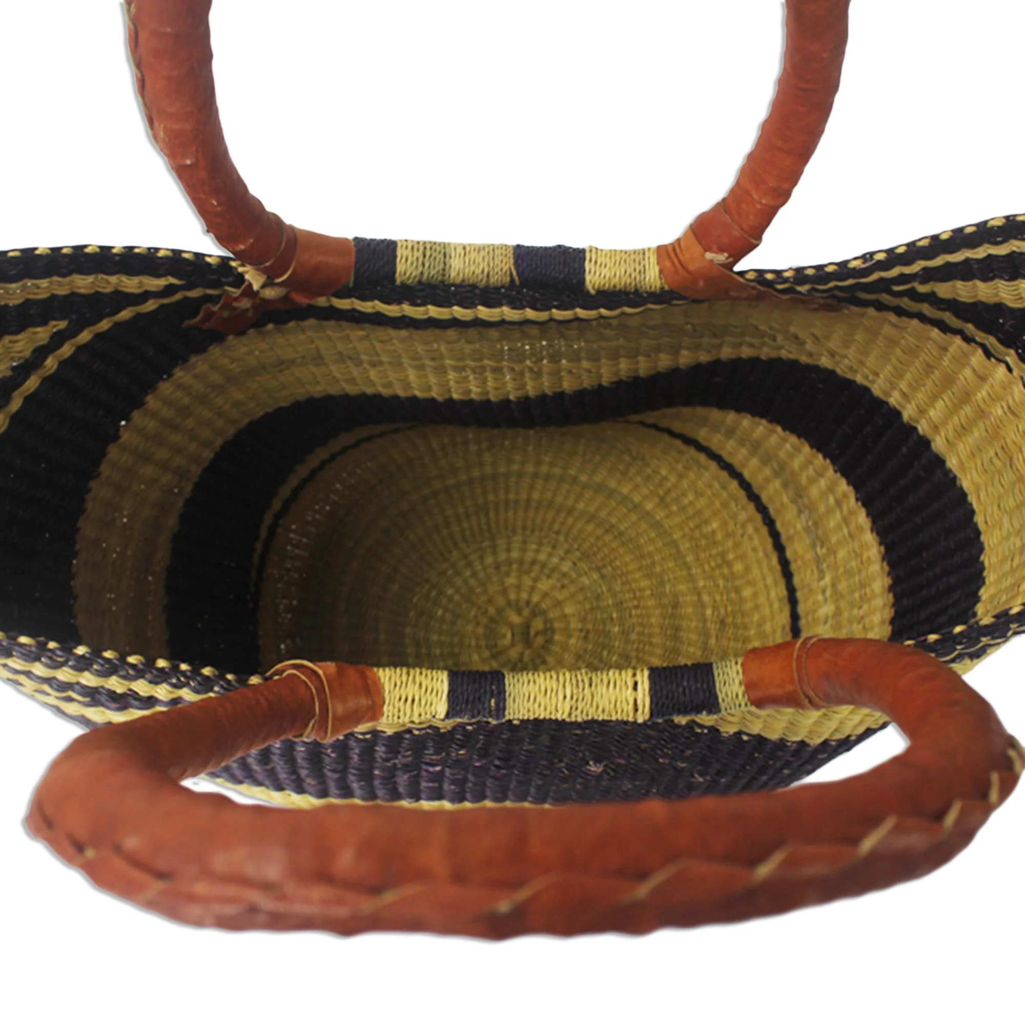 Bawku Blue-Violet Artisan Crafted Purple Striped Raffia Basket Tote Bag - Image 5