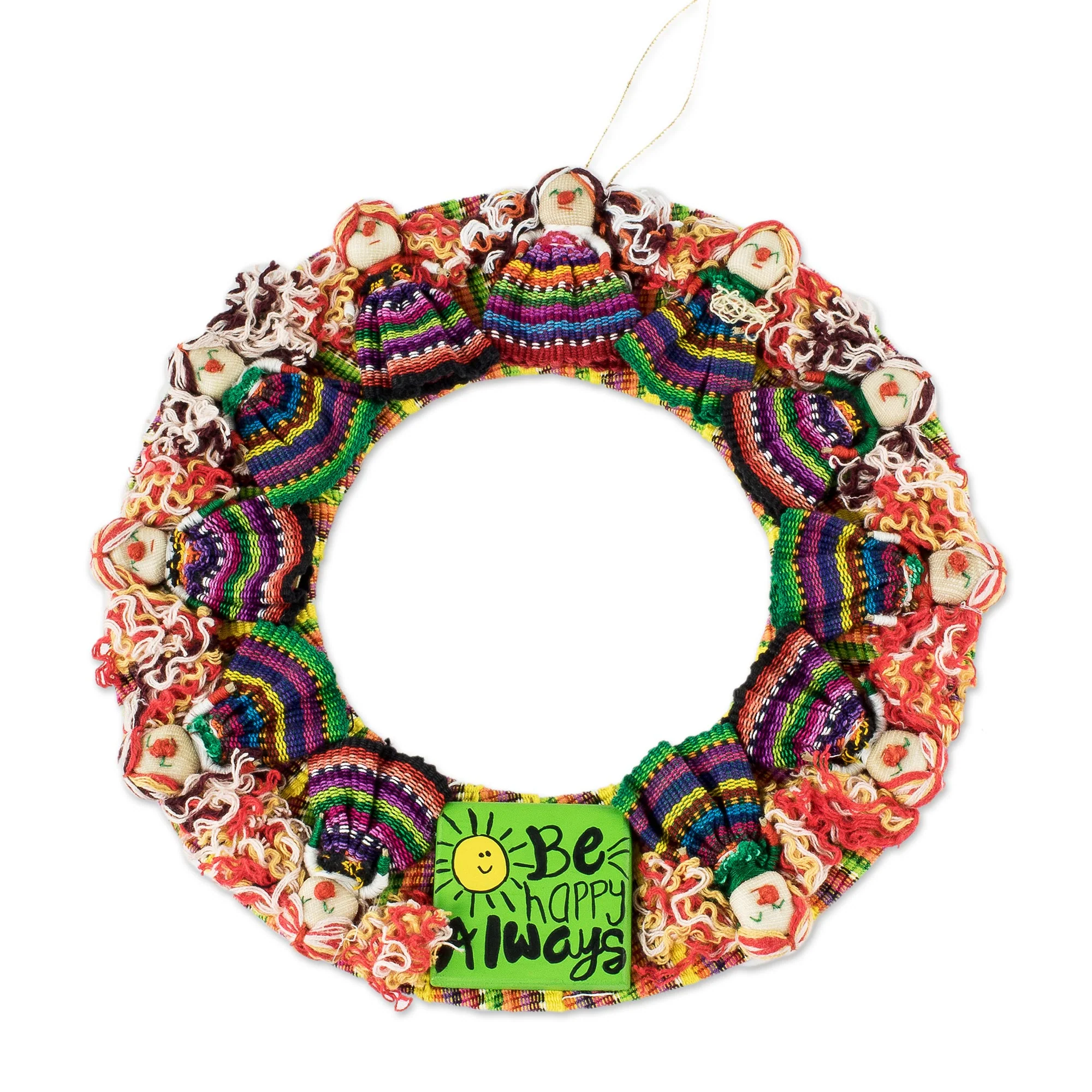 Be Happy Always Handmade Guatemalan Worry Doll Happy Wreath - Image 2