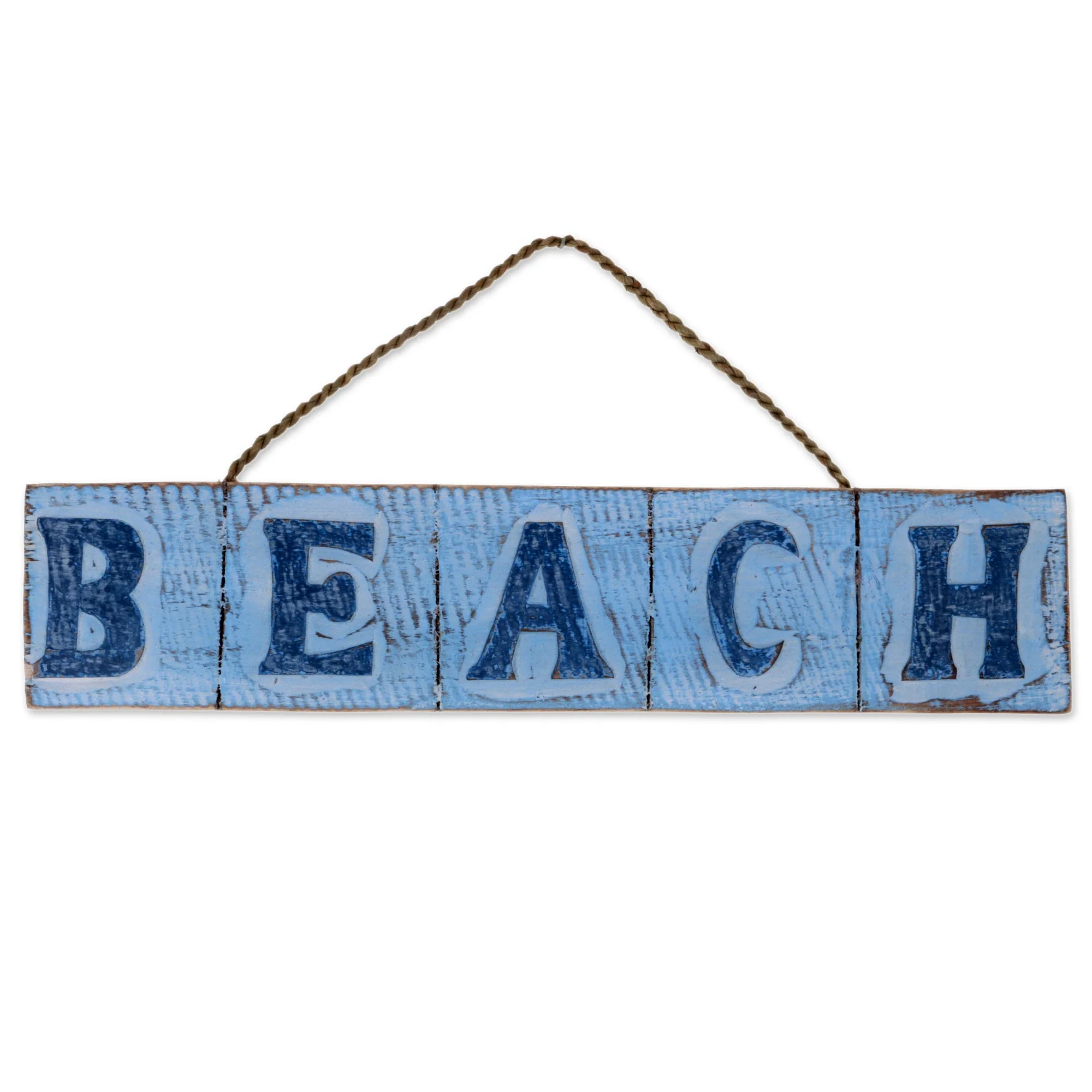 Beach in Sky Blue Hand Carved Beach Wood Sign Agel Grass from Indonesia - Image 2