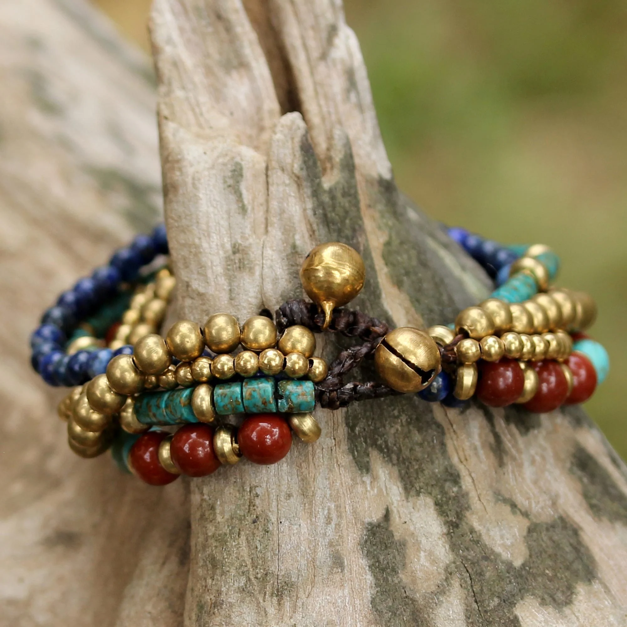 Beads and Bells Multi Gemstone Beaded Bracelet from Thailand - Image 3