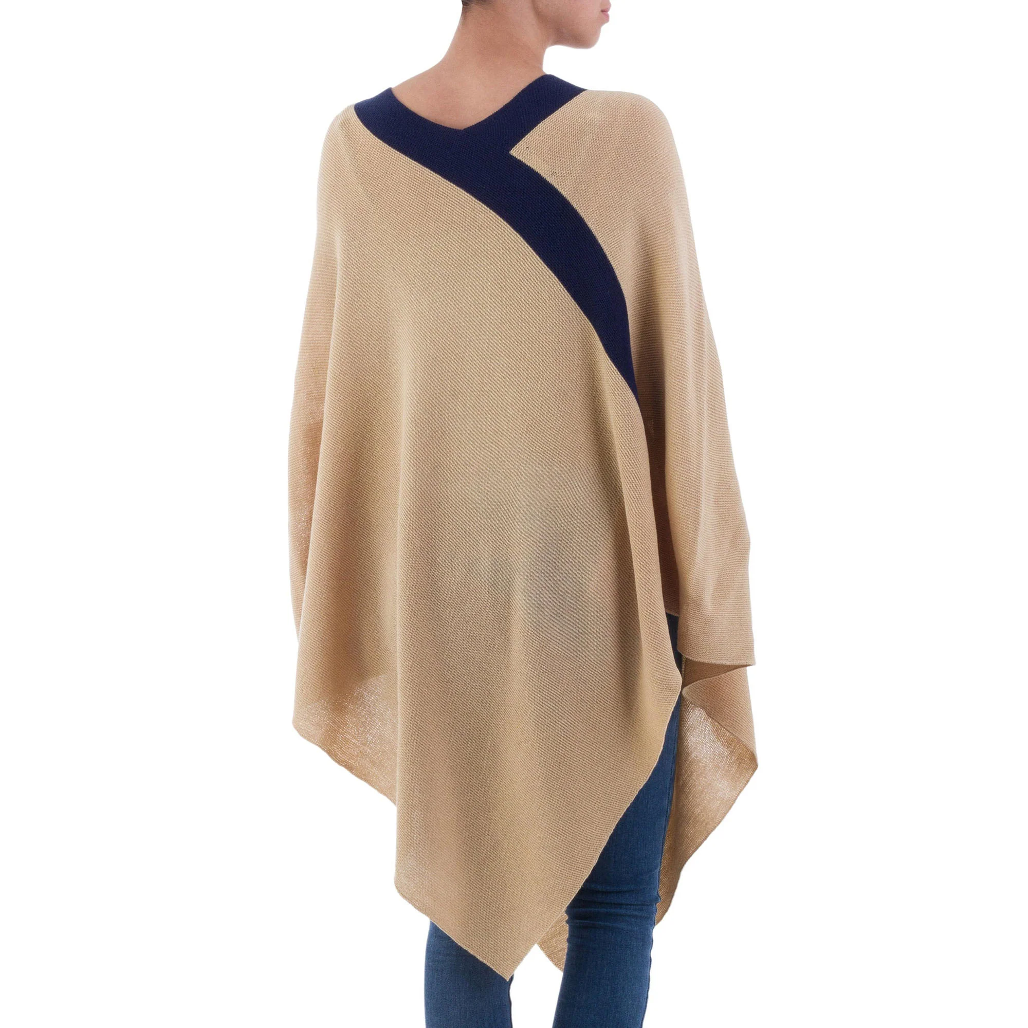 Beam of Light Navy & Tan Poncho - Image 3