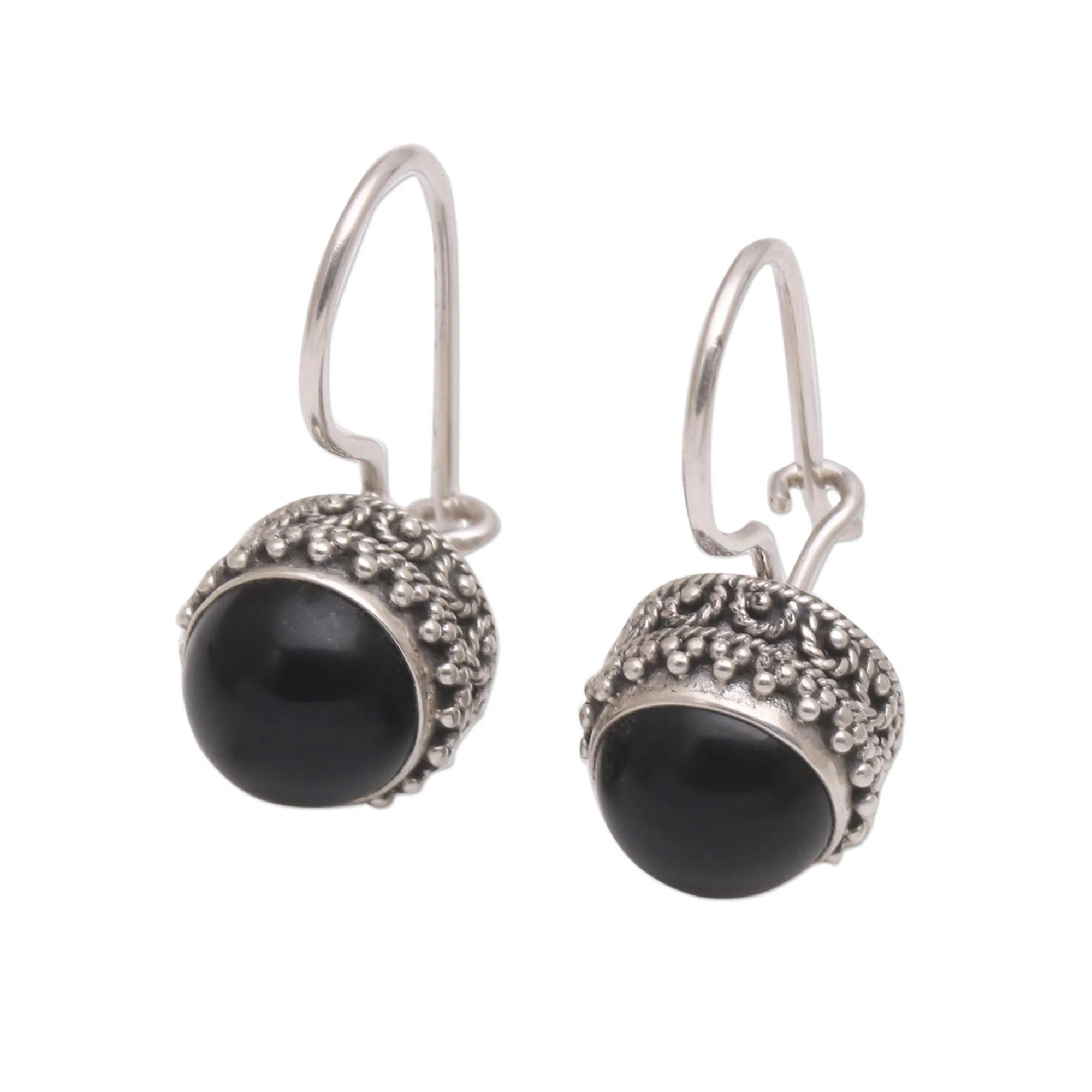 Beauteous Onyx and Sterling Silver Drop Earrings Handmade in Bali - Image 2