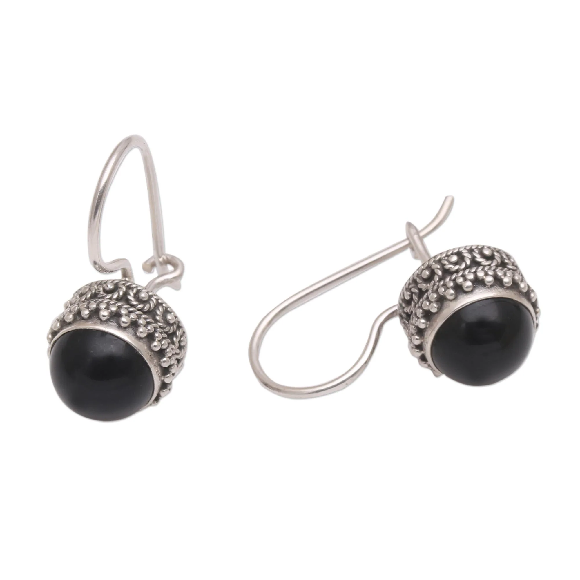 Beauteous Onyx and Sterling Silver Drop Earrings Handmade in Bali - Image 5