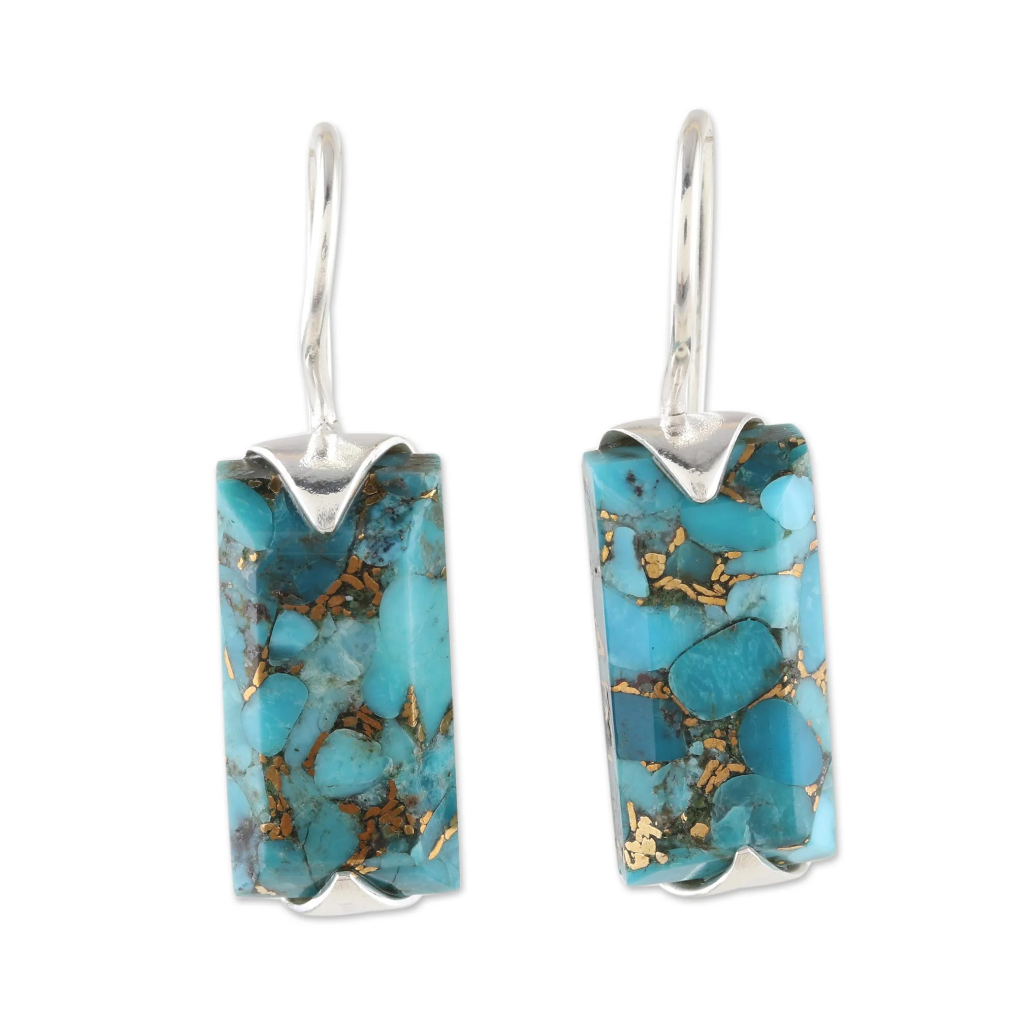 Beautiful Blue Composite Turquoise Drop Earrings from India - Image 2