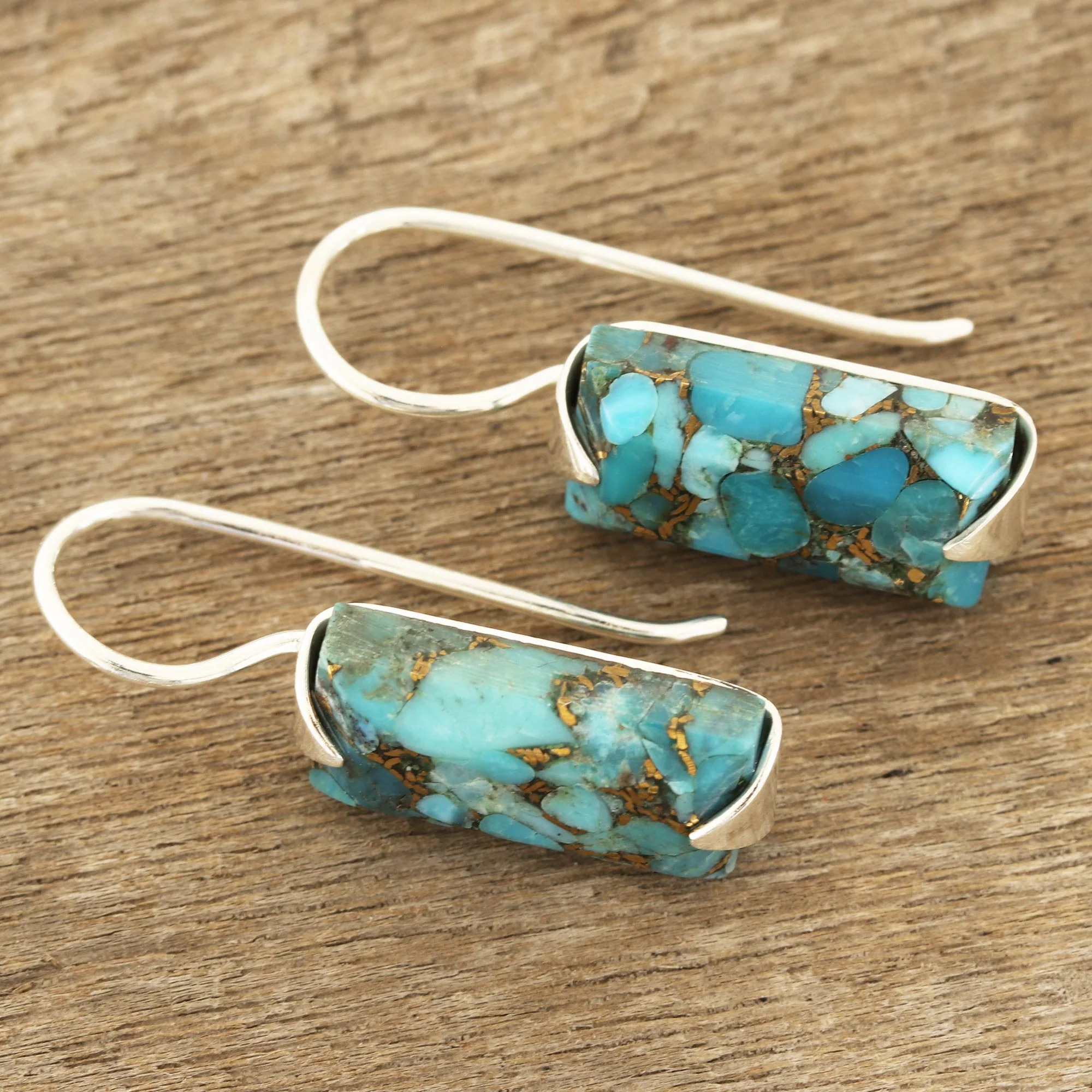 Beautiful Blue Composite Turquoise Drop Earrings from India - Image 3