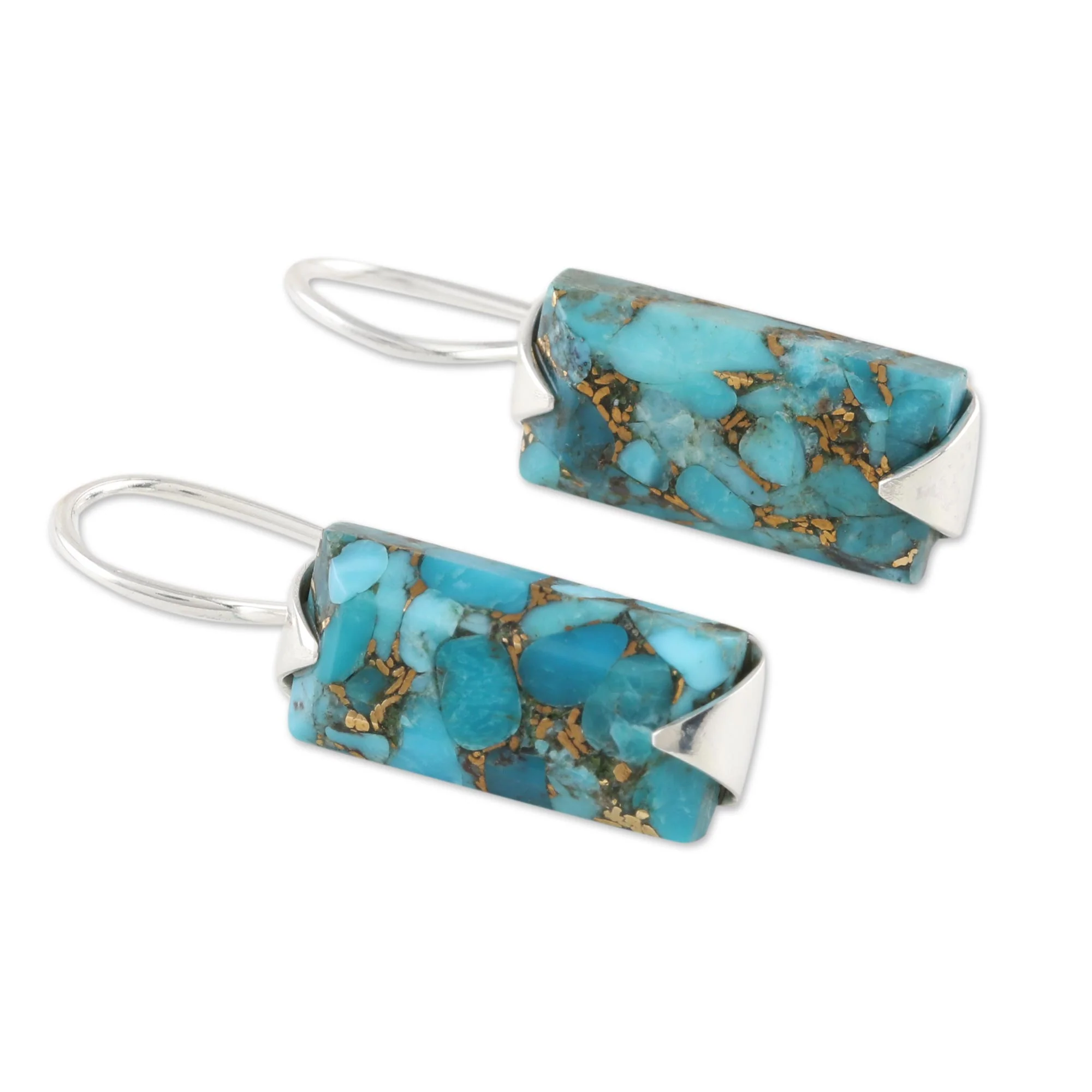 Beautiful Blue Composite Turquoise Drop Earrings from India - Image 4