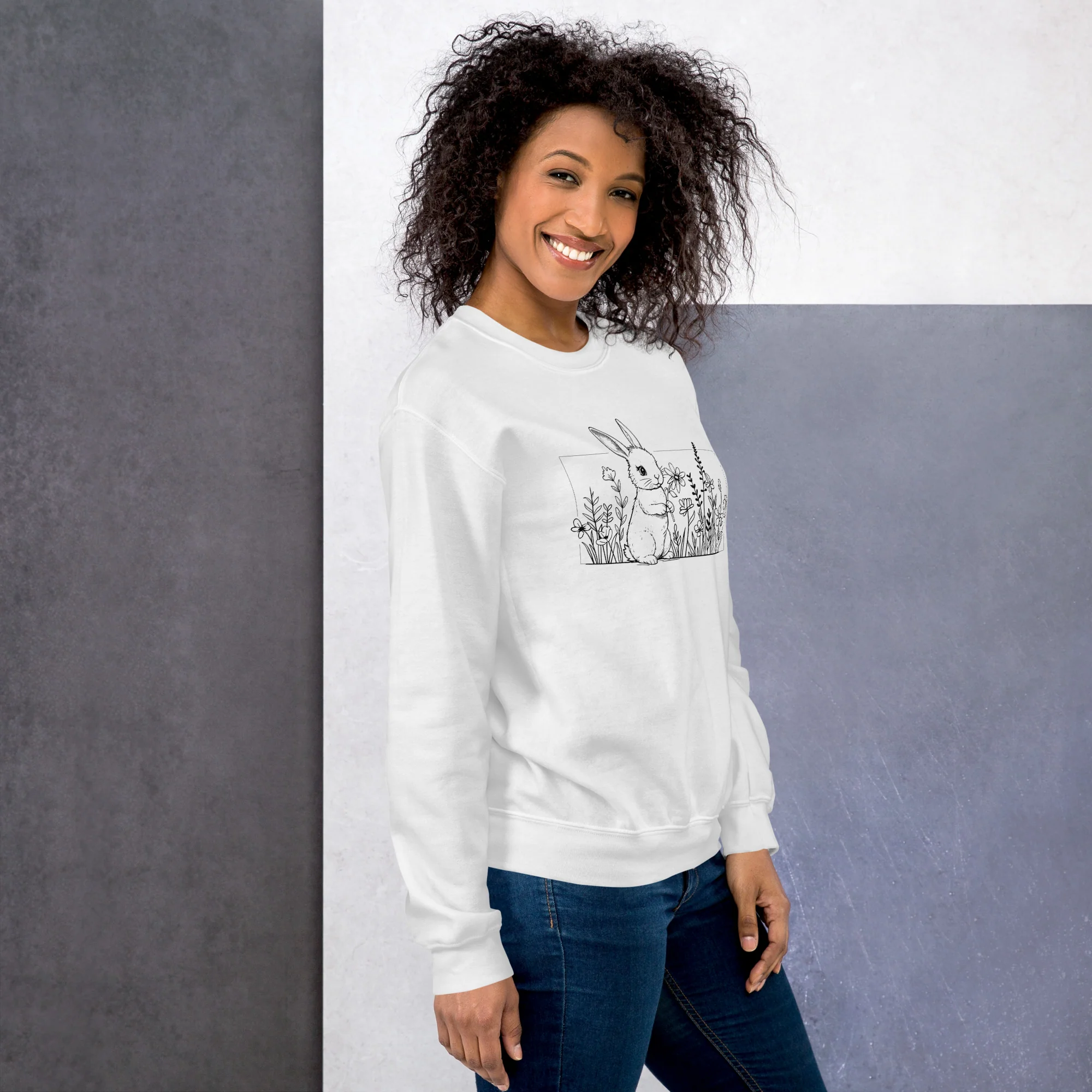 Beautiful Bunny Line Art Crewneck Sweatshirt - Image 2