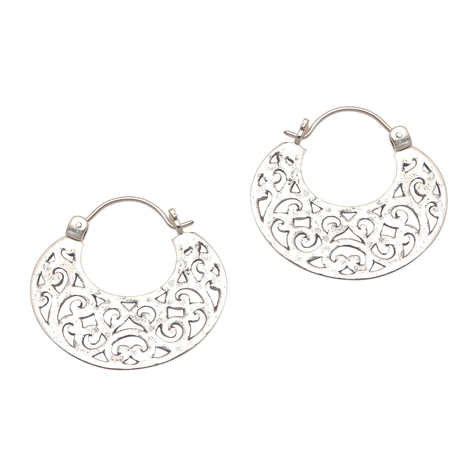 Beautiful Curves Openwork Sterling Silver Hoop Earrings from Bali - Image 2